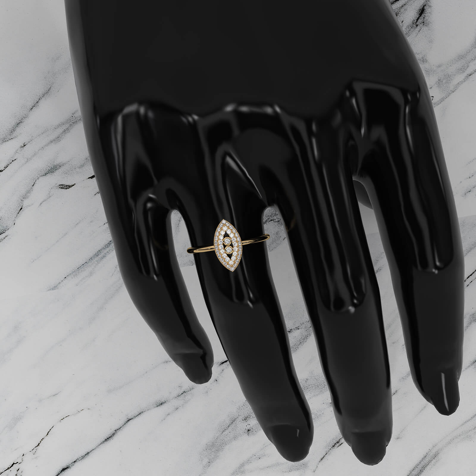 Light Weight Marquise Double Halo Lab Diamond Engagement Ring 0.24ctw.