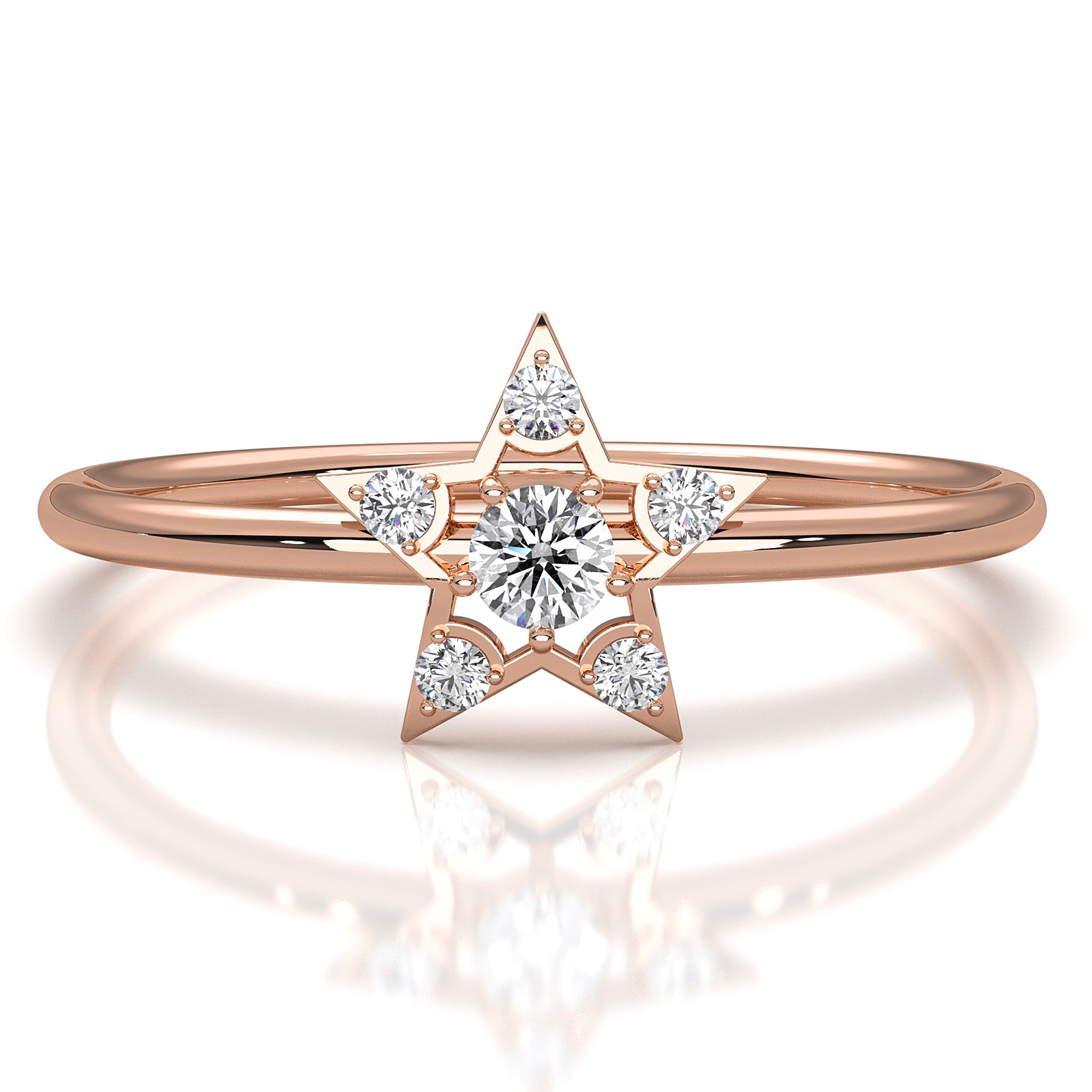 Star Shape Light Weight Round Lab Diamond Fashion Ring 0.12ctw.
