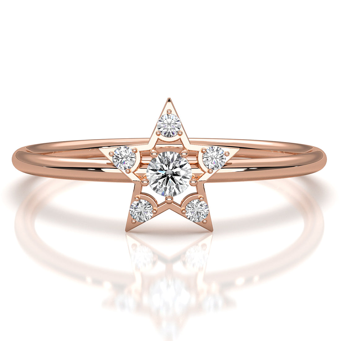 Star Shape Light Weight Round Lab Diamond Fashion Ring 0.12ctw.
