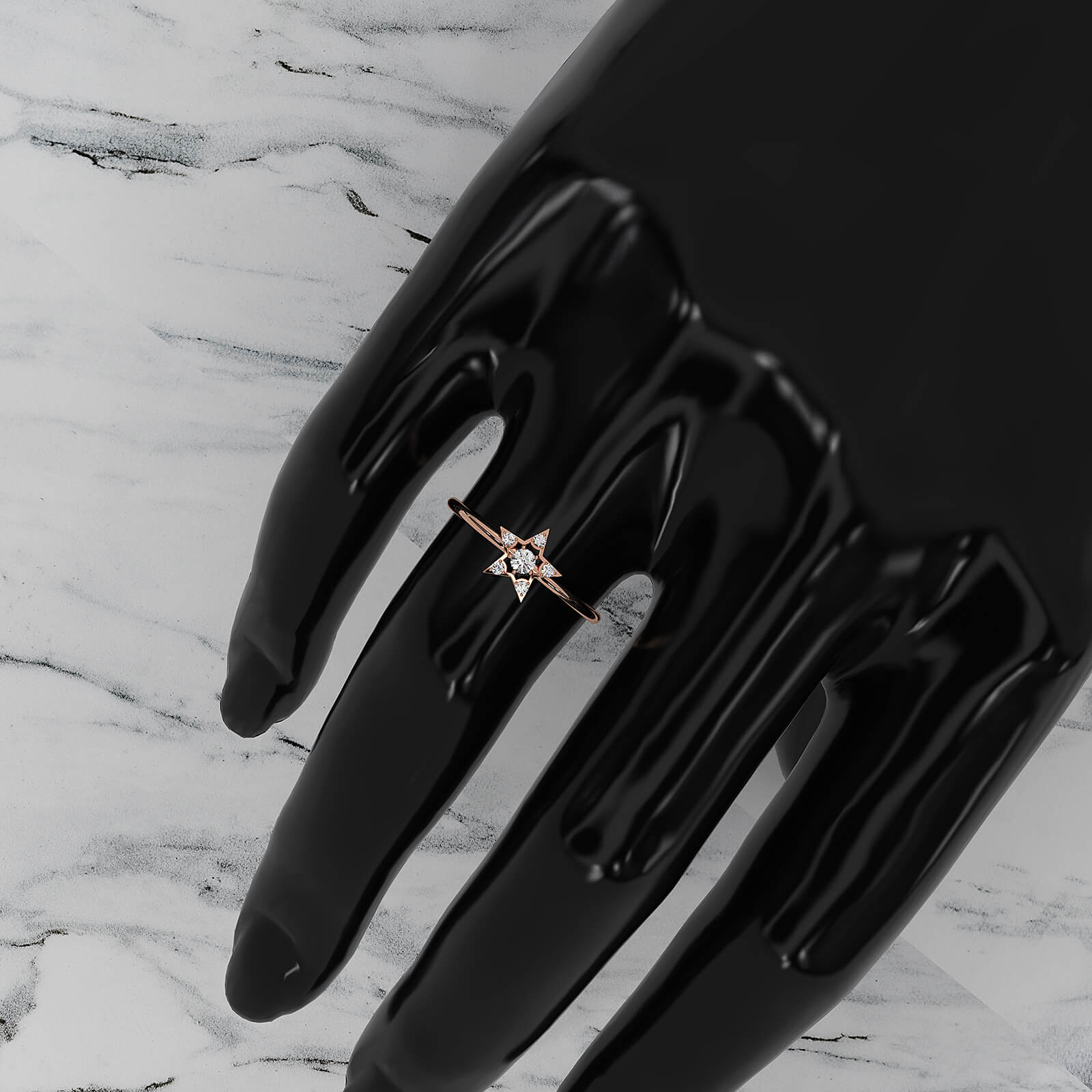 Star Shape Light Weight Round Lab Diamond Fashion Ring 0.12ctw.