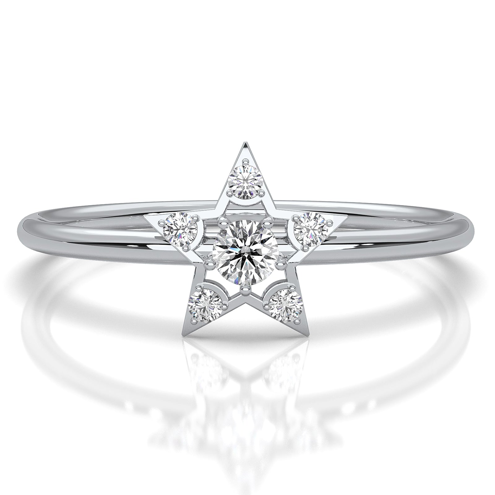 Star Shape Light Weight Round Lab Diamond Fashion Ring 0.12ctw.
