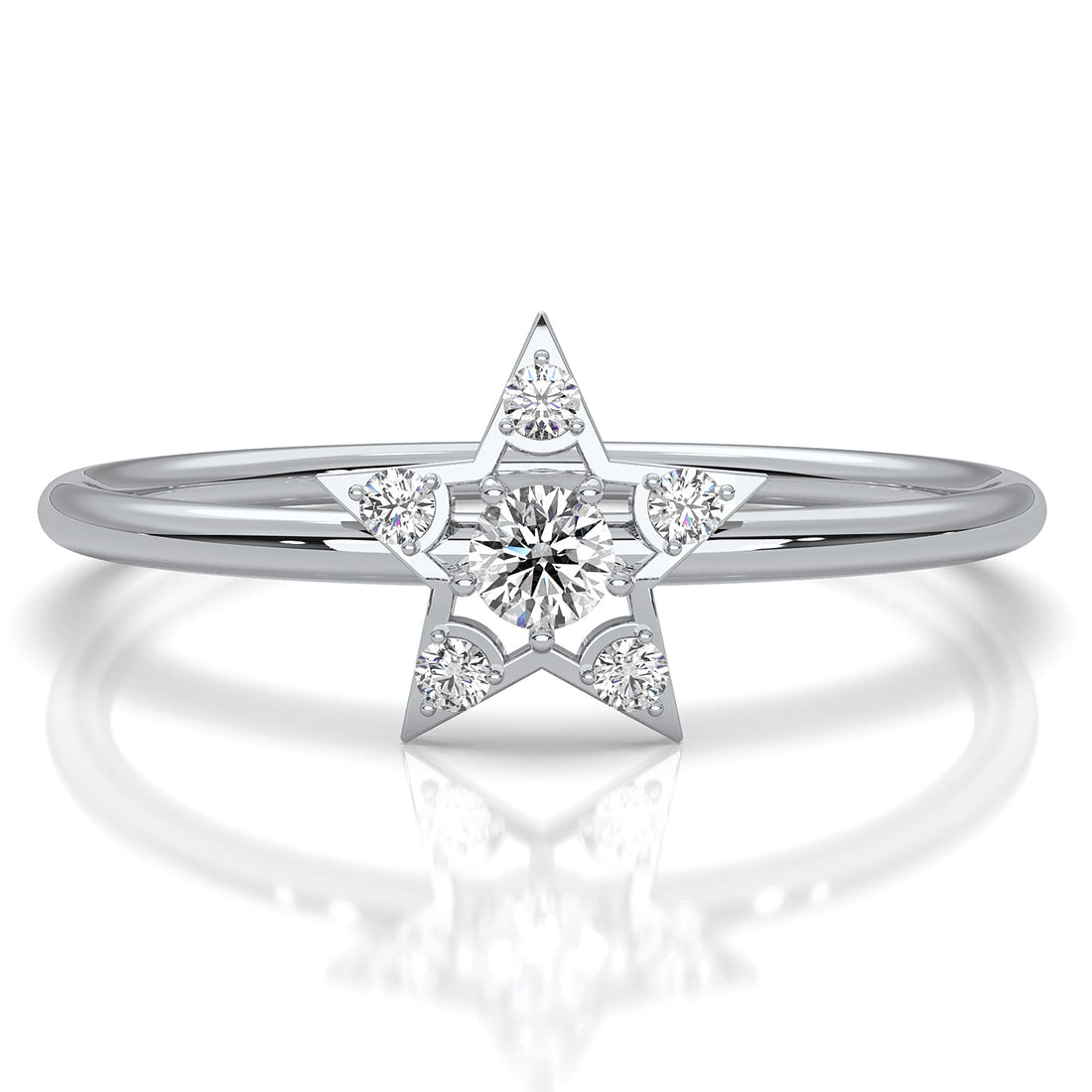 Star Shape Light Weight Round Lab Diamond Fashion Ring 0.12ctw.