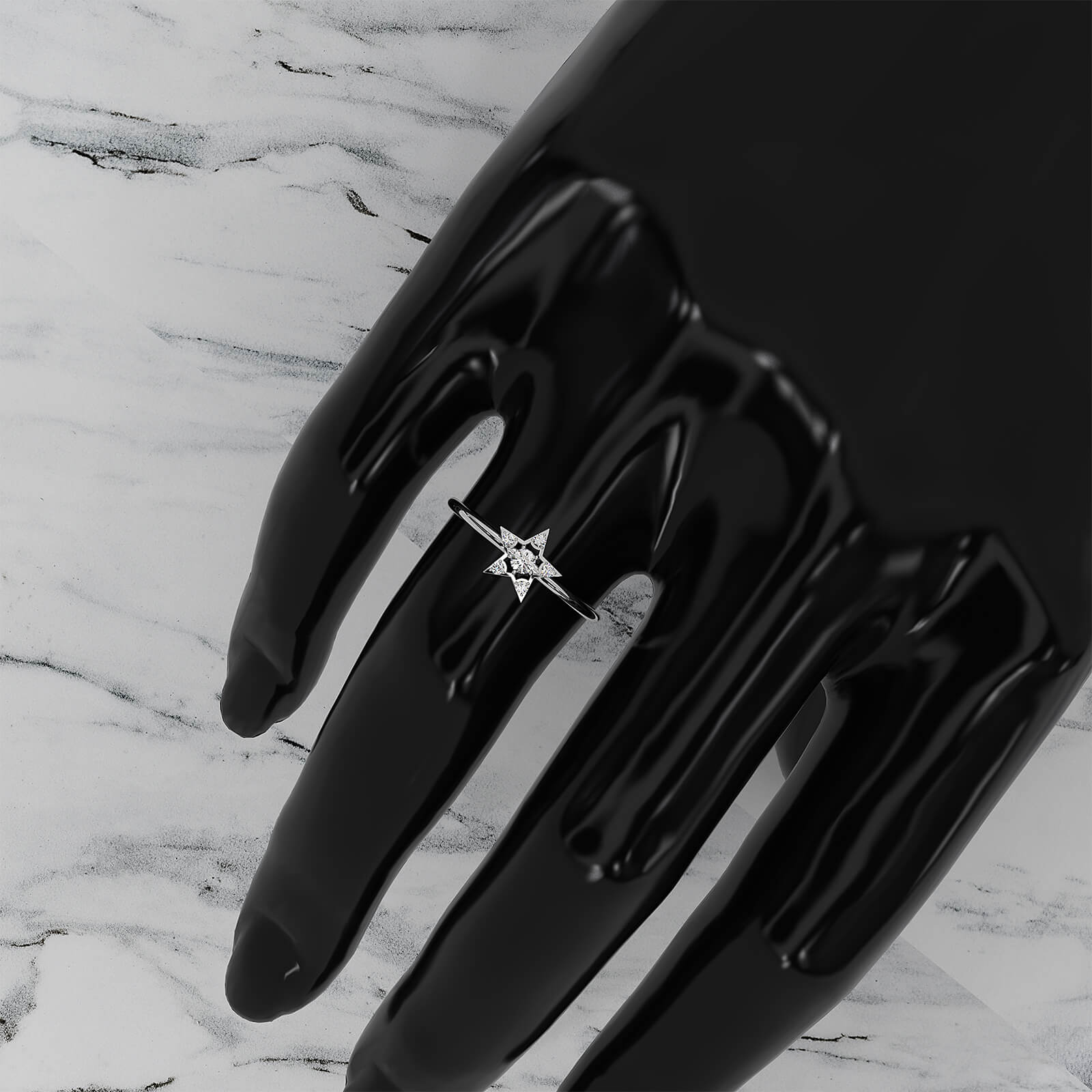 Star Shape Light Weight Round Lab Diamond Fashion Ring 0.12ctw.