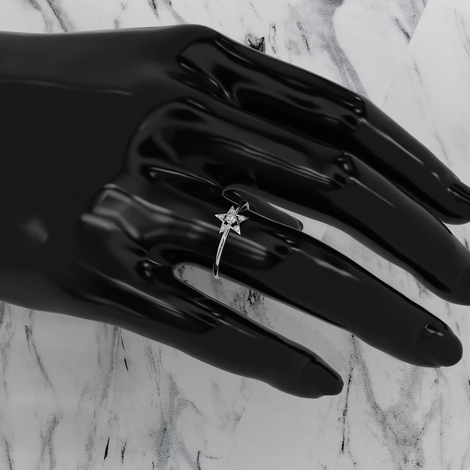 Star Shape Light Weight Round Lab Diamond Fashion Ring 0.12ctw.