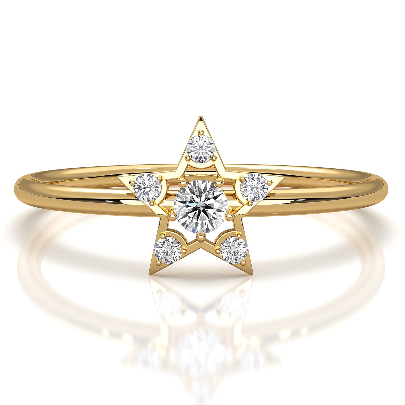 Star Shape Light Weight Round Lab Diamond Fashion Ring 0.12ctw.