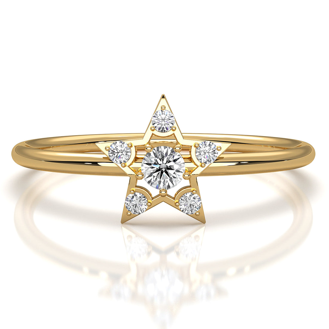 Star Shape Light Weight Round Lab Diamond Fashion Ring 0.12ctw.
