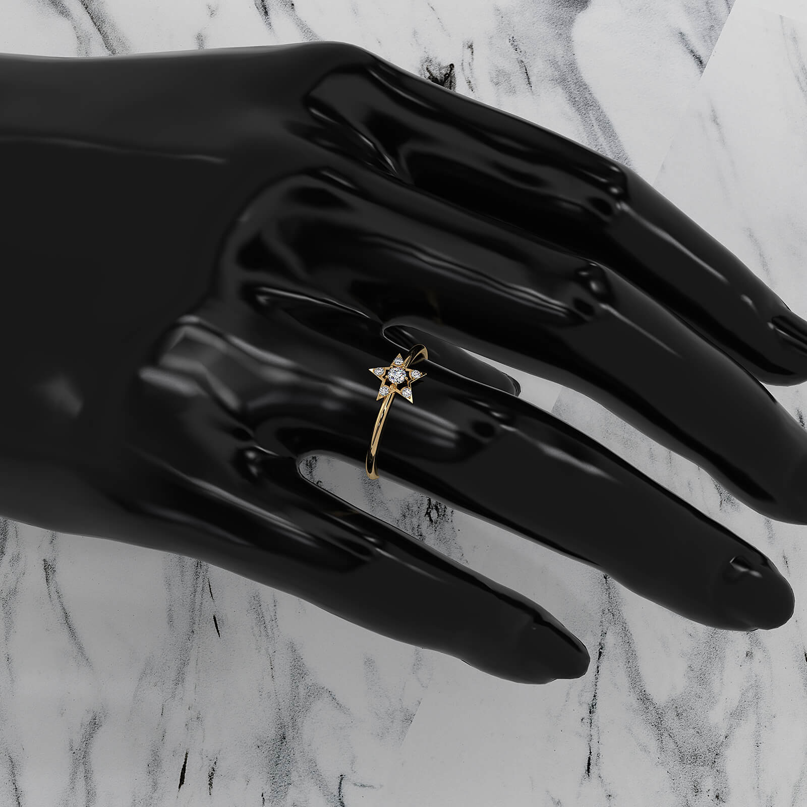 Star Shape Light Weight Round Lab Diamond Fashion Ring 0.12ctw.