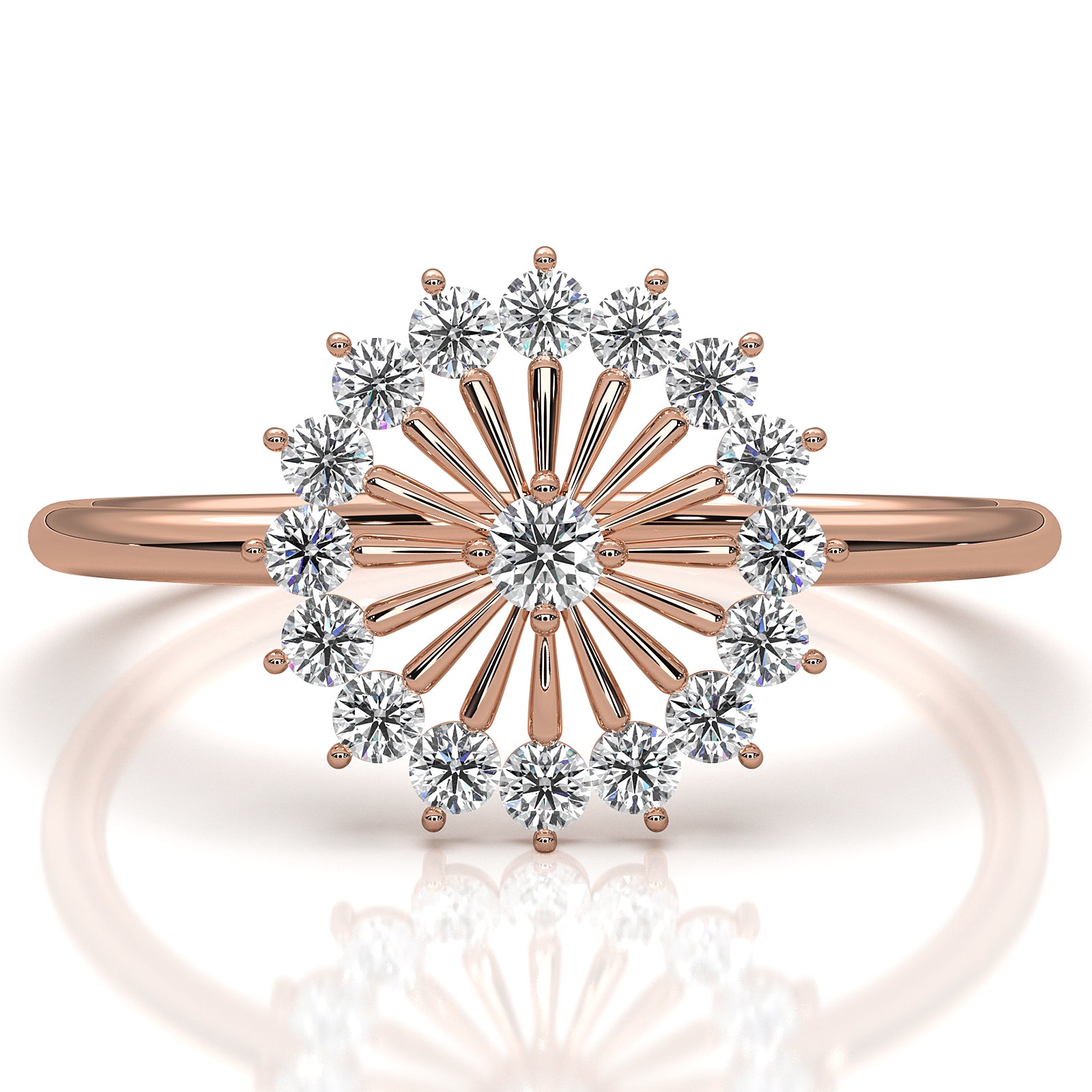 Sleek and Light Weight Fashion Halo Round Lab Diamond Ring 0.23ctw.