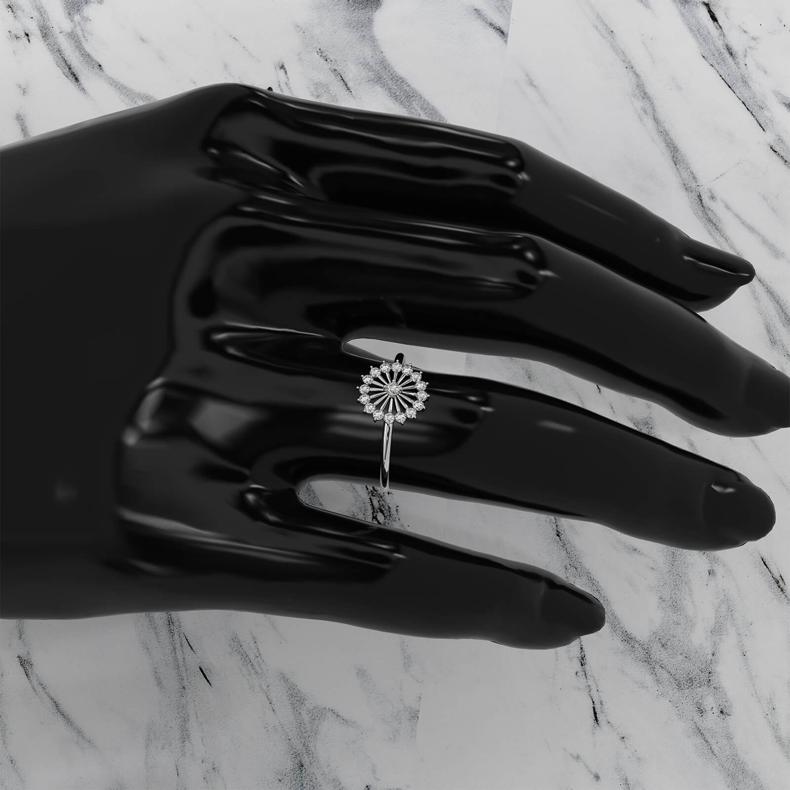 Sleek and Light Weight Fashion Halo Round Lab Diamond Ring 0.23ctw.