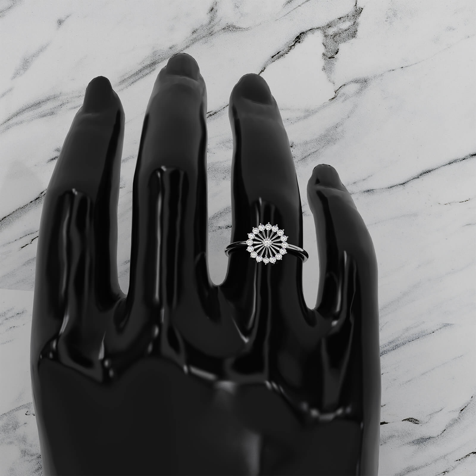 Sleek and Light Weight Fashion Halo Round Lab Diamond Ring 0.23ctw.