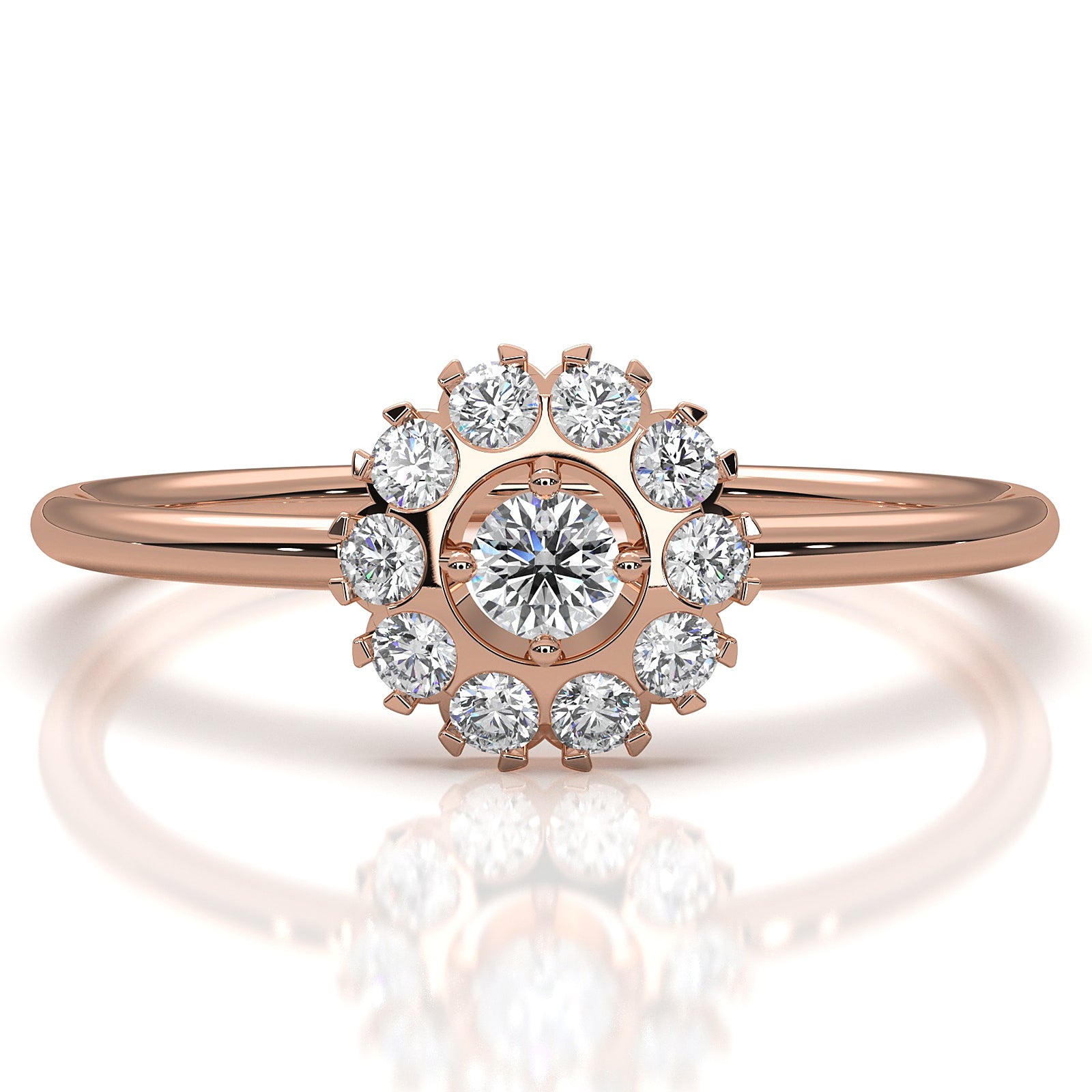 Prong Set Floral Halo Light Weight Lab Diamond Ring Engagement 0.21ctw.