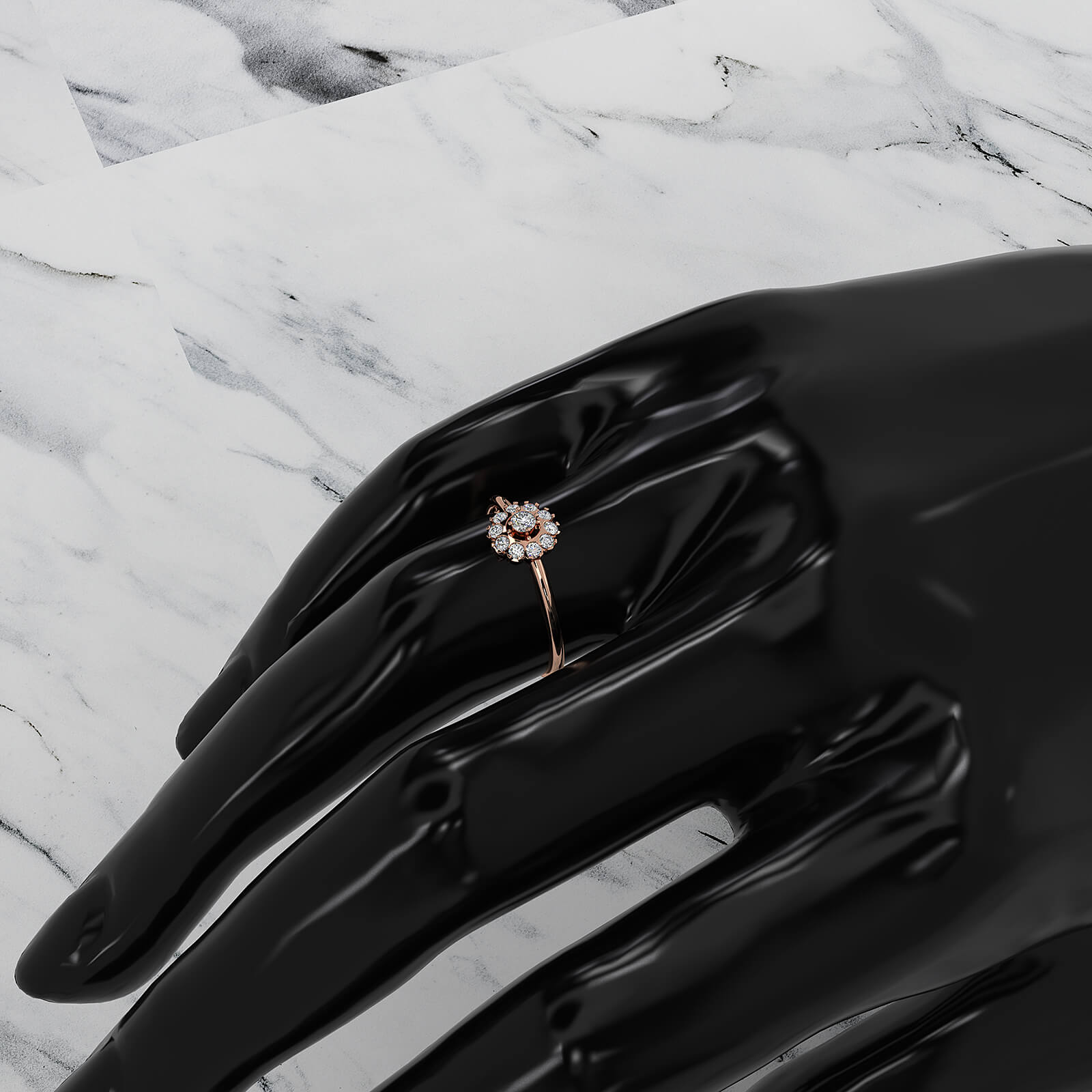 Prong Set Floral Halo Light Weight Lab Diamond Ring Engagement 0.21ctw.