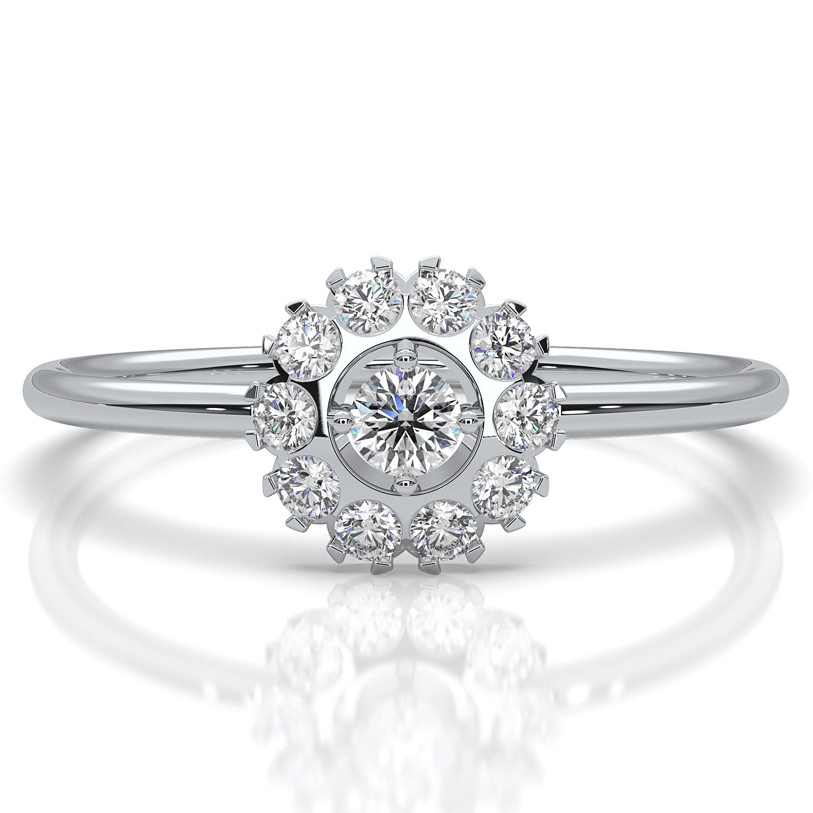 Prong Set Floral Halo Light Weight Lab Diamond Ring Engagement 0.21ctw.
