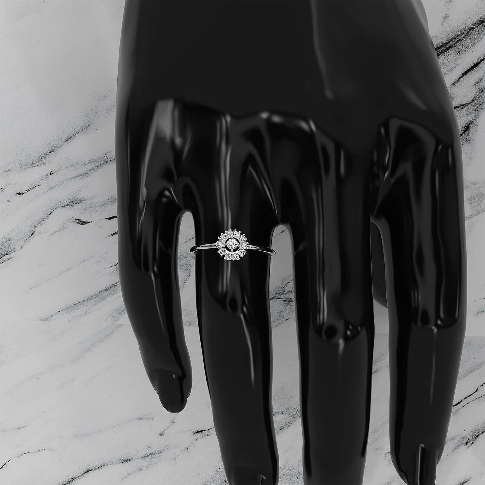 Prong Set Floral Halo Light Weight Lab Diamond Ring Engagement 0.21ctw.