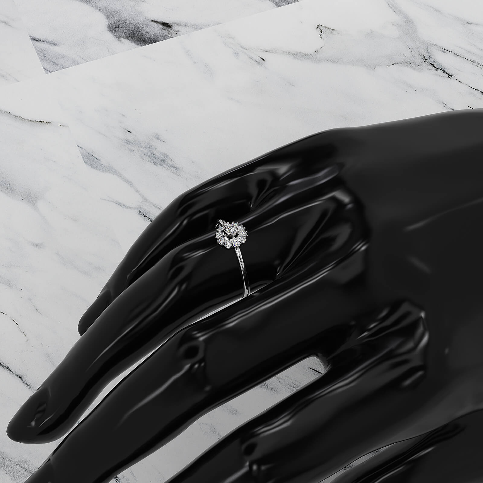 Prong Set Floral Halo Light Weight Lab Diamond Ring Engagement 0.21ctw.