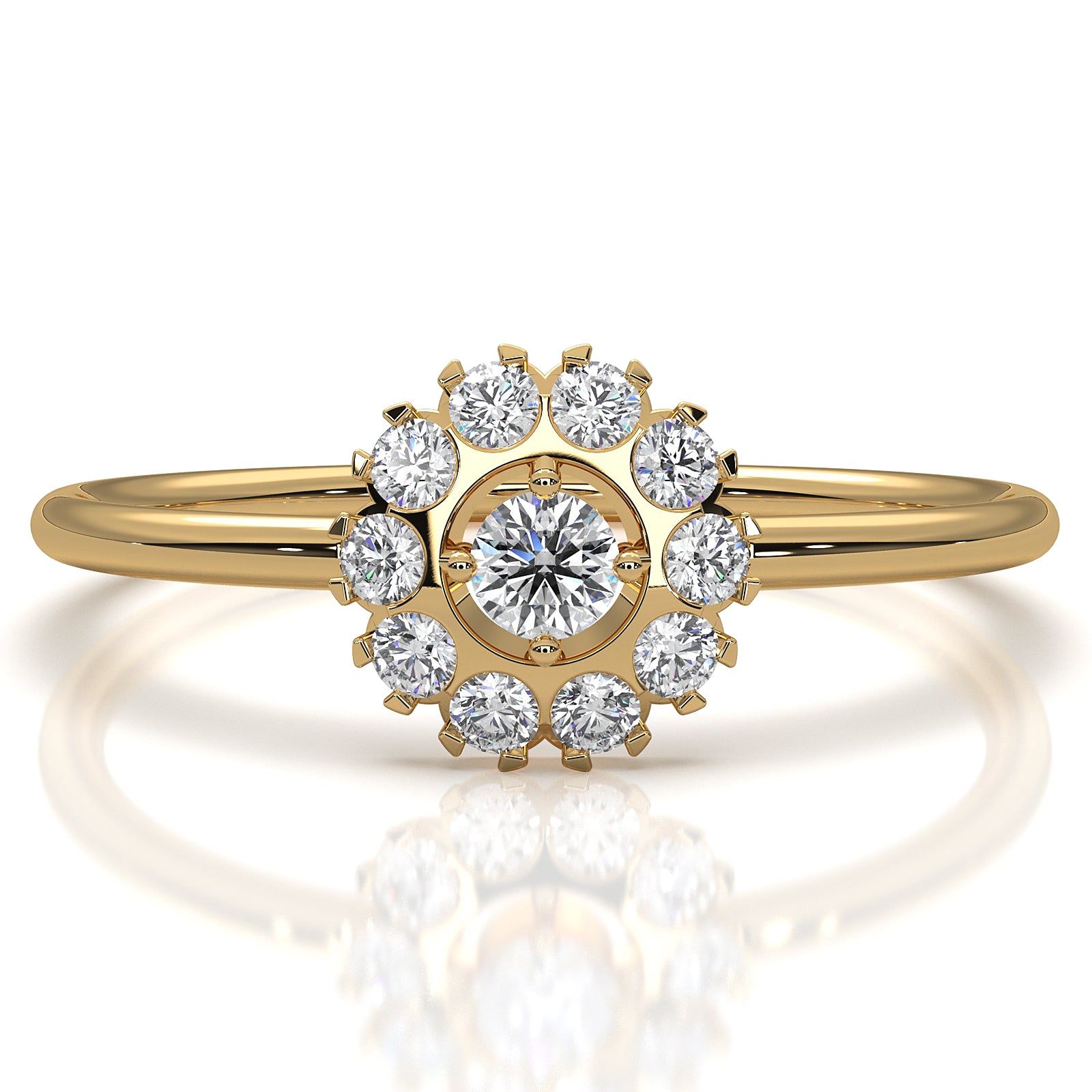 Prong Set Floral Halo Light Weight Lab Diamond Ring Engagement 0.21ctw.