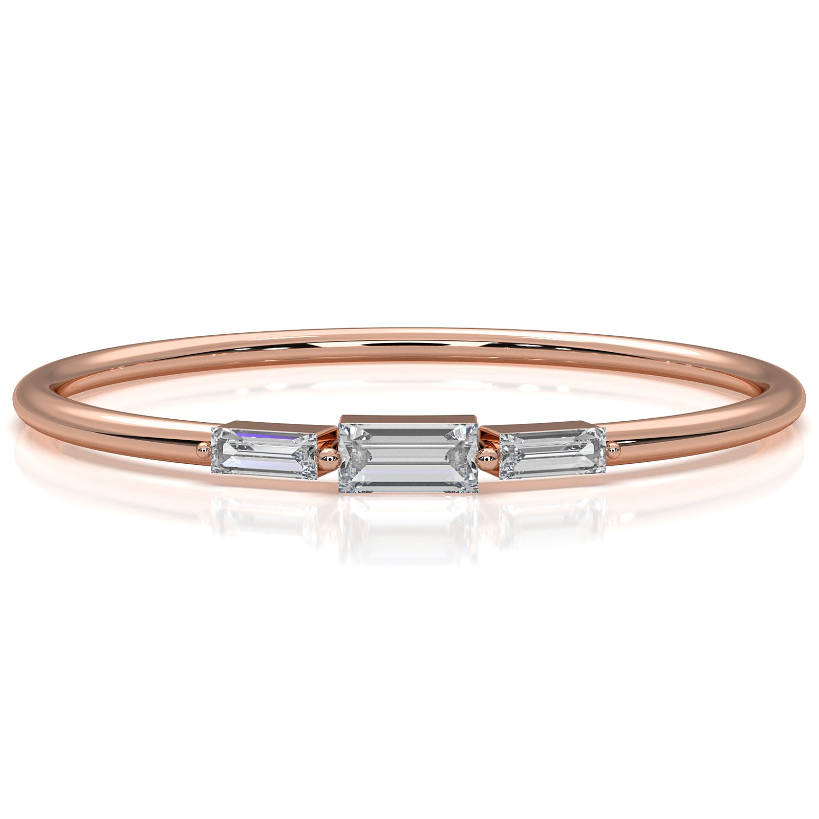 Sleek and Thin Baguette stackable 3 Stone Lab Diamond Ring 0.08ctw.