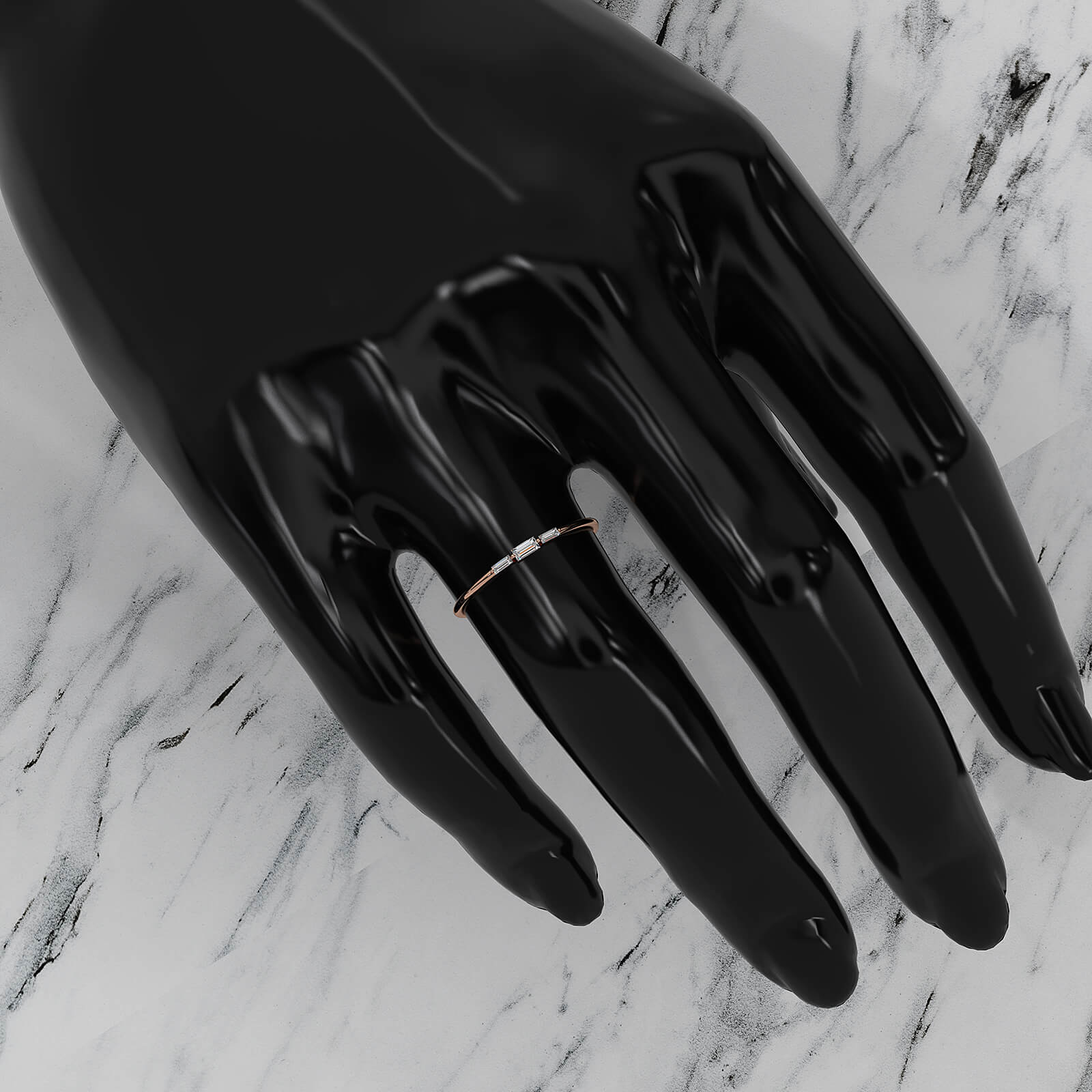 Sleek and Thin Baguette stackable 3 Stone Lab Diamond Ring 0.08ctw.