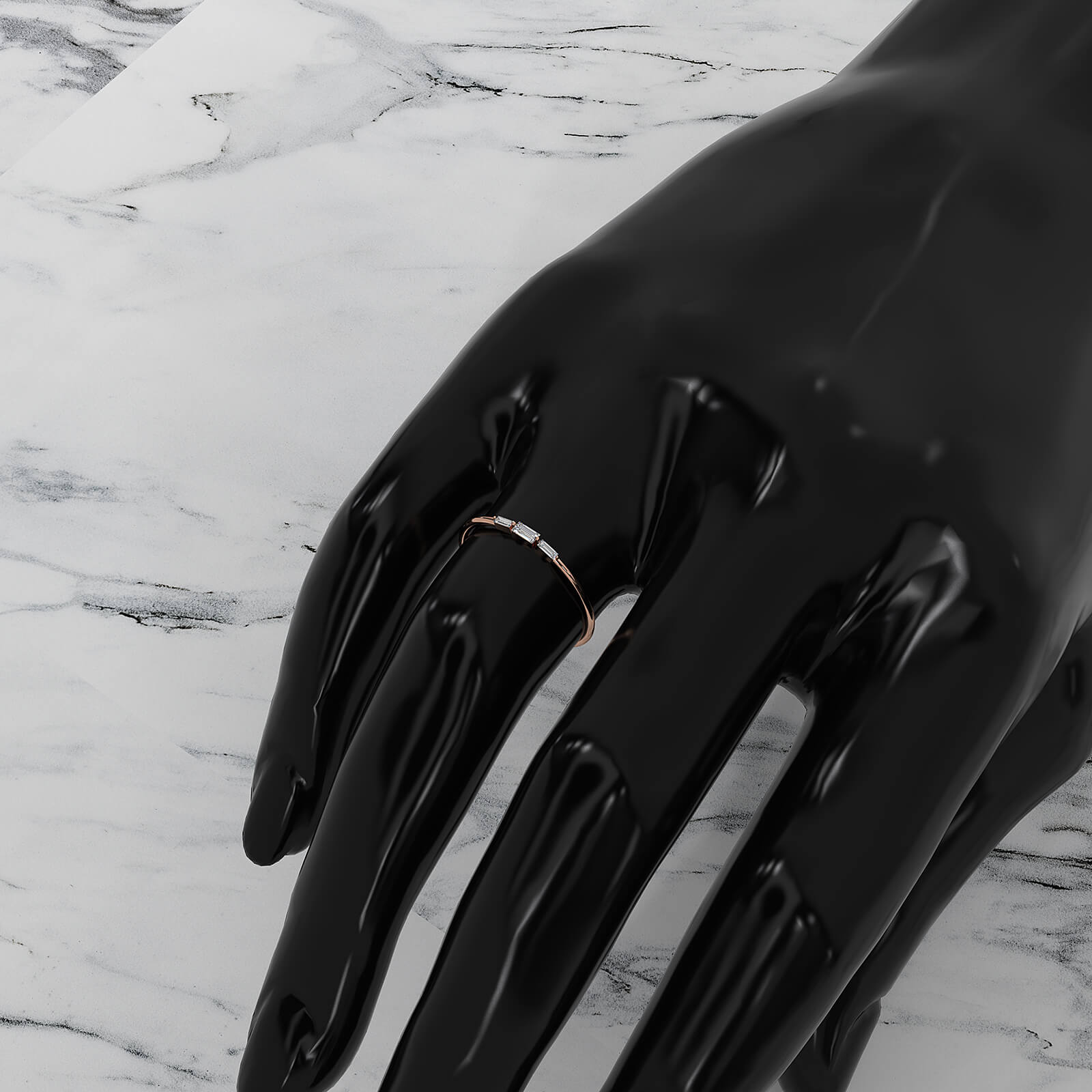 Sleek and Thin Baguette stackable 3 Stone Lab Diamond Ring 0.08ctw.