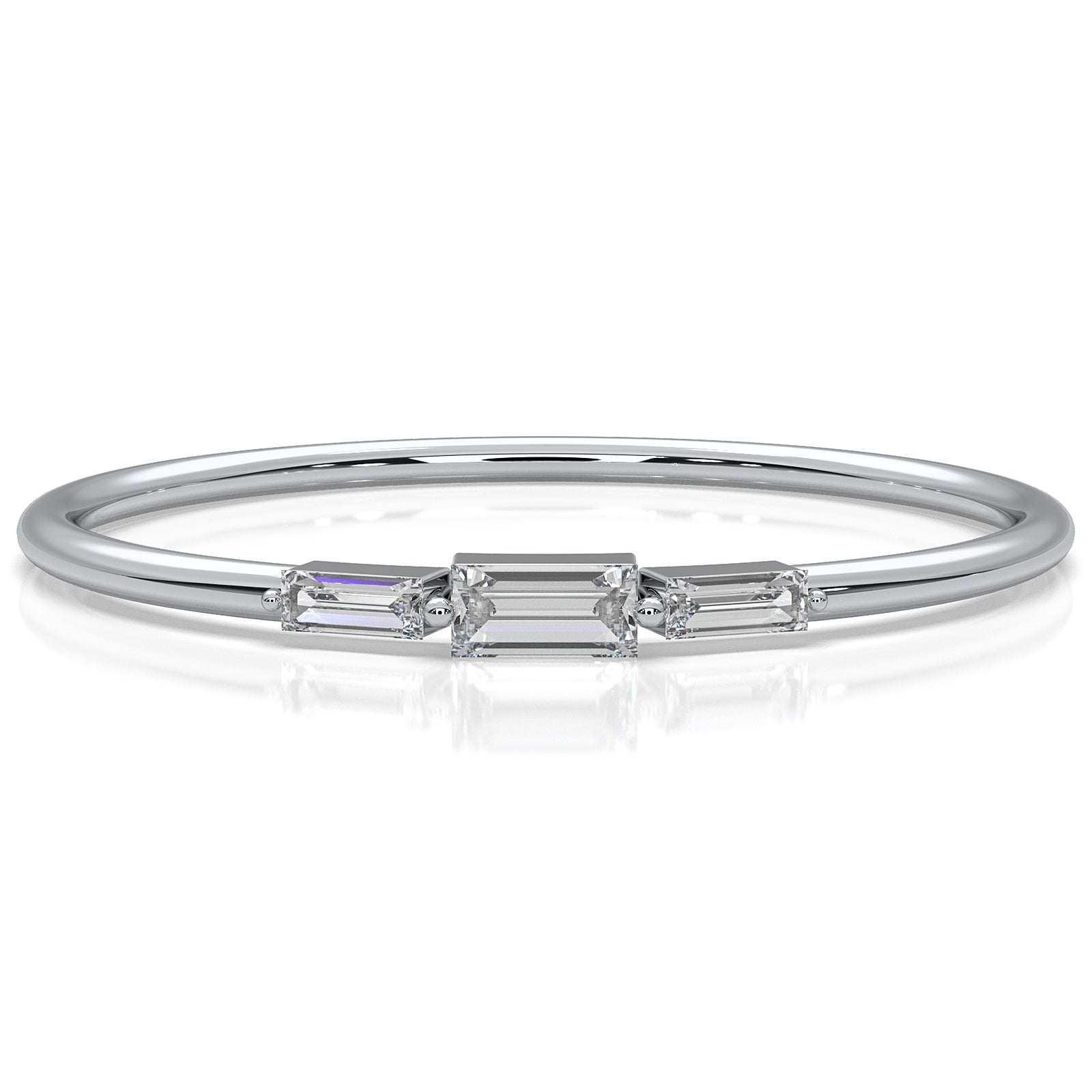 Sleek and Thin Baguette stackable 3 Stone Lab Diamond Ring 0.08ctw.