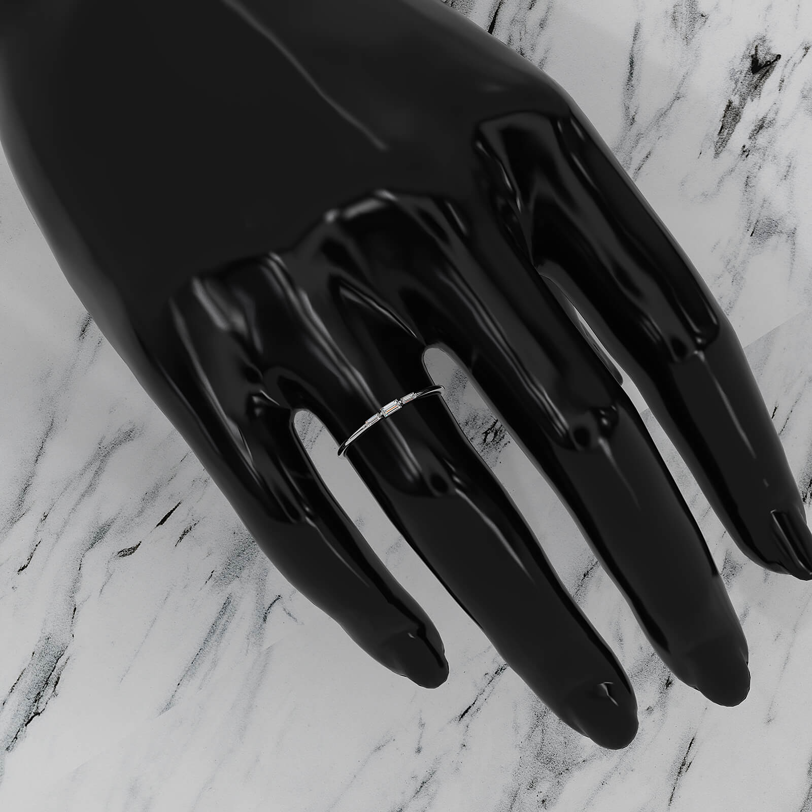 Sleek and Thin Baguette stackable 3 Stone Lab Diamond Ring 0.08ctw.