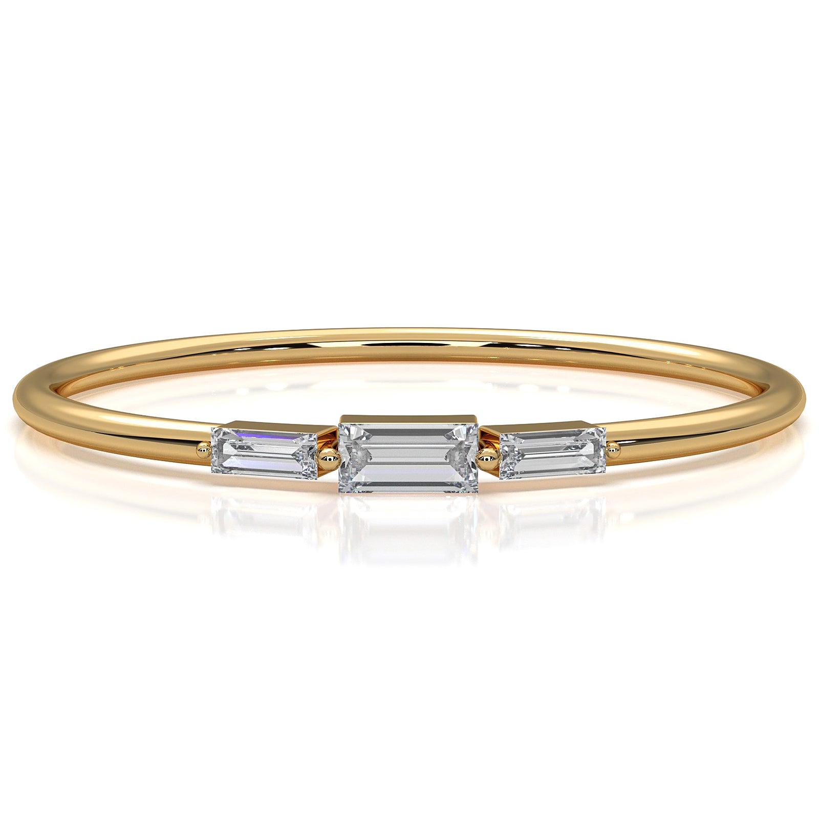 Sleek and Thin Baguette stackable 3 Stone Lab Diamond Ring 0.08ctw.