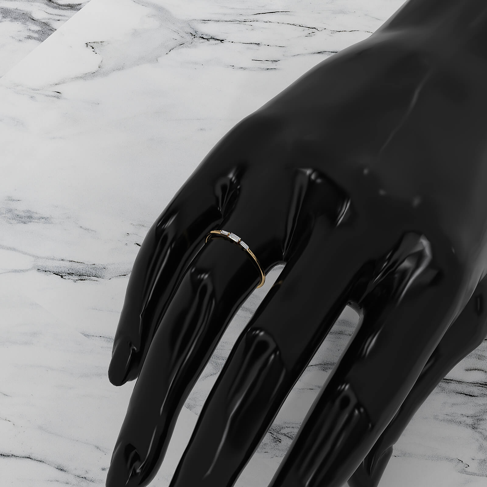 Sleek and Thin Baguette stackable 3 Stone Lab Diamond Ring 0.08ctw.