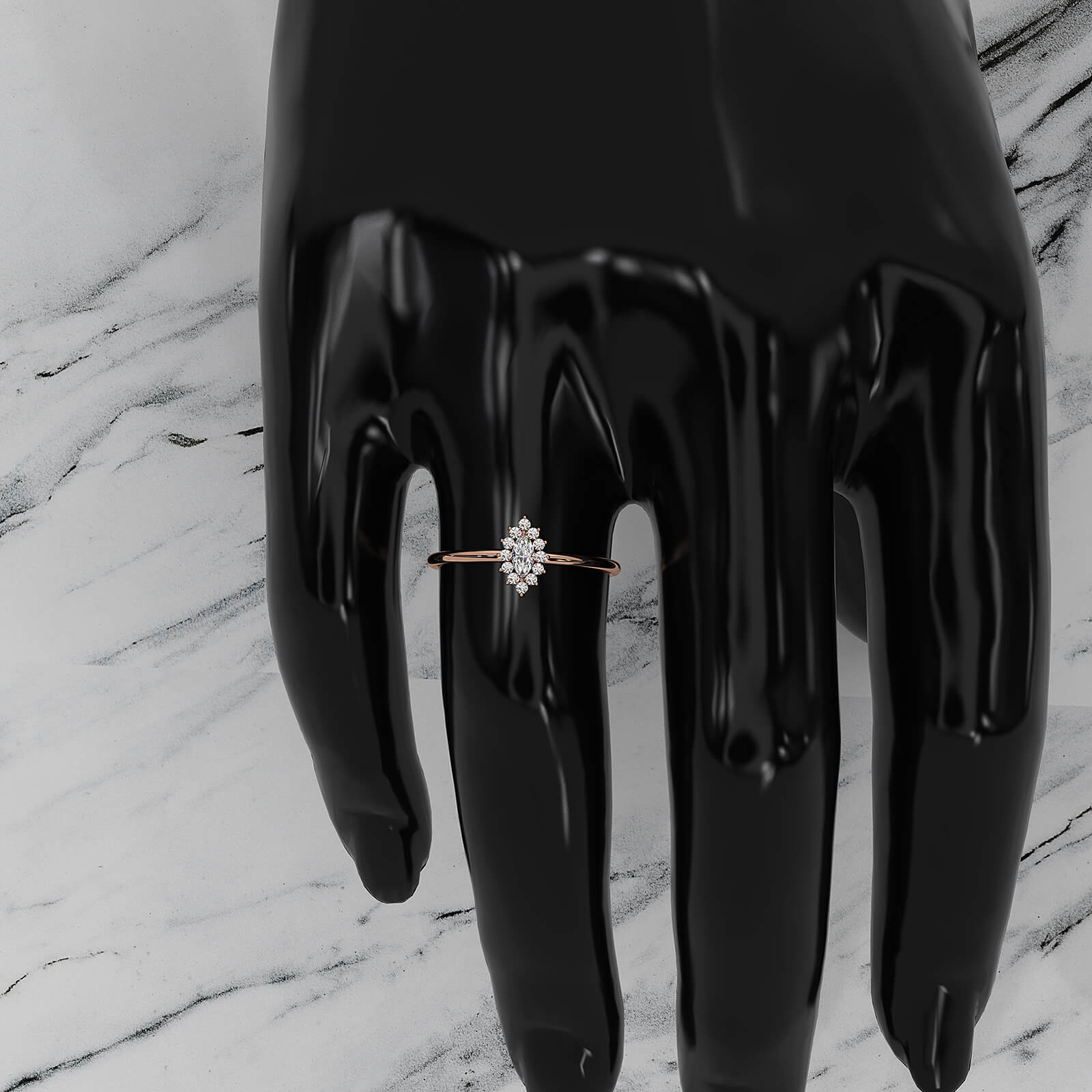 Sunburst Halo Marquise Lab Diamond Minimalist Fashion Ring in 0.16ctw.