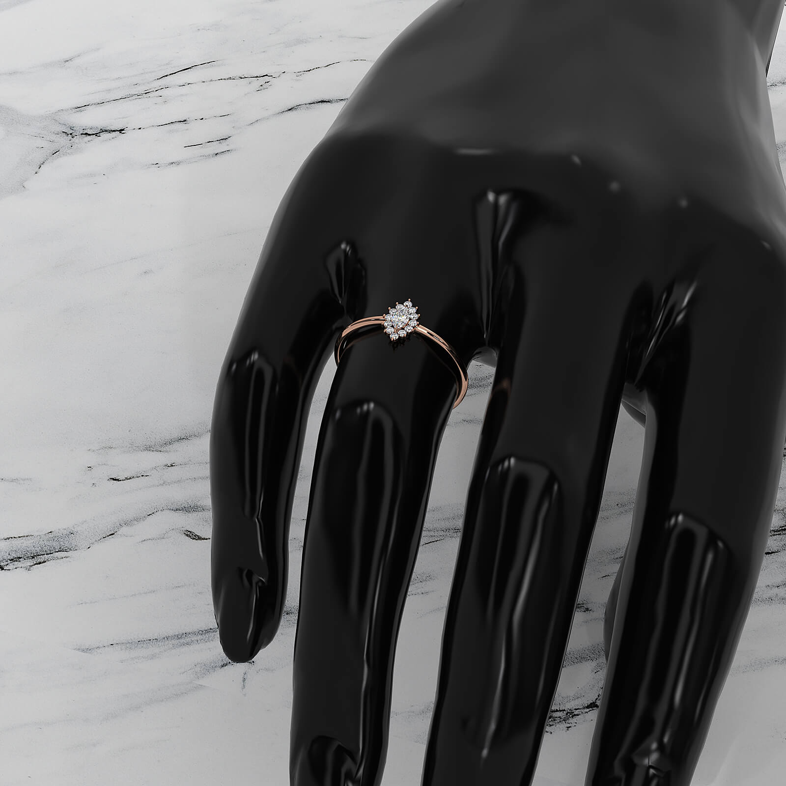 Sunburst Halo Marquise Lab Diamond Minimalist Fashion Ring in 0.16ctw.