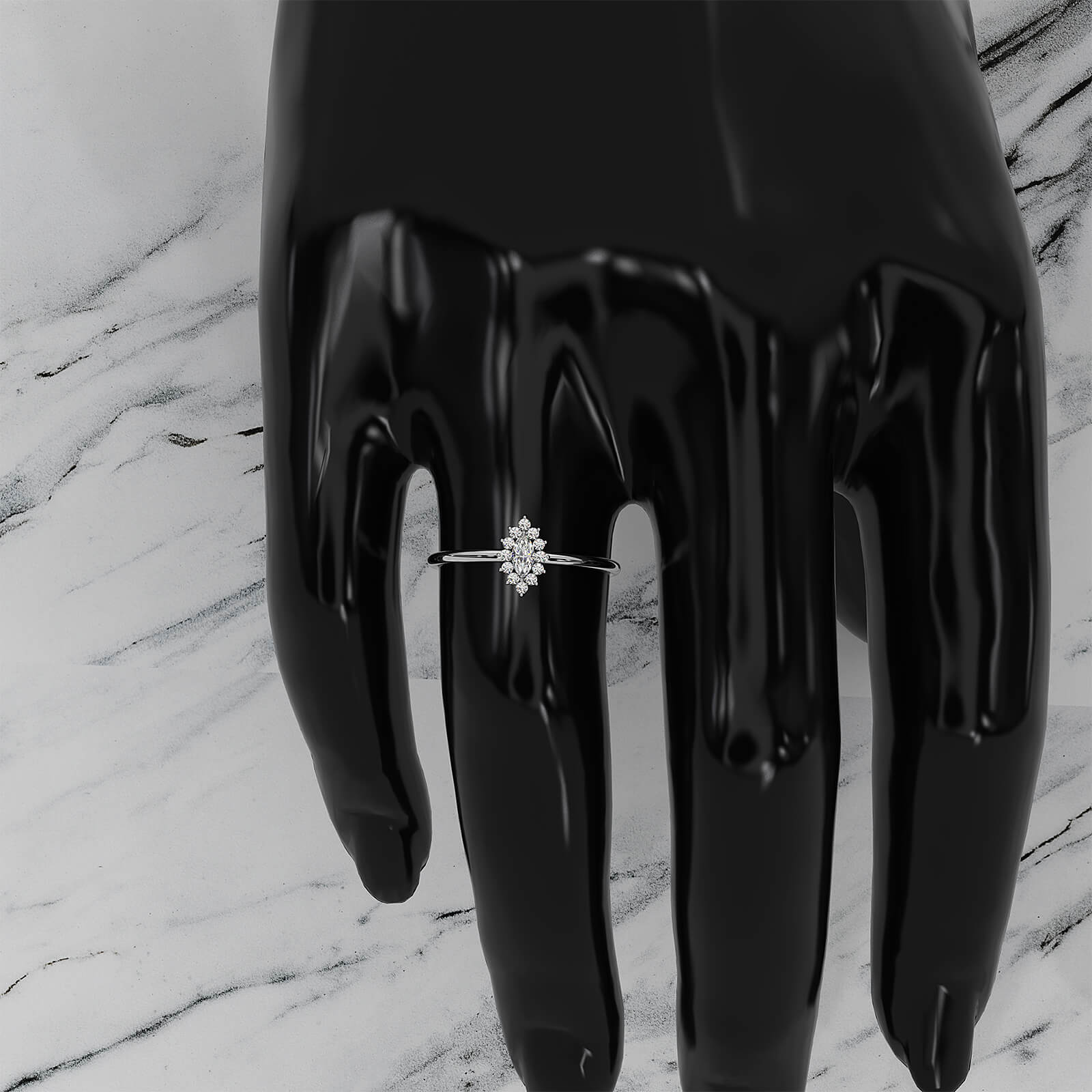 Sunburst Halo Marquise Lab Diamond Minimalist Fashion Ring in 0.16ctw.