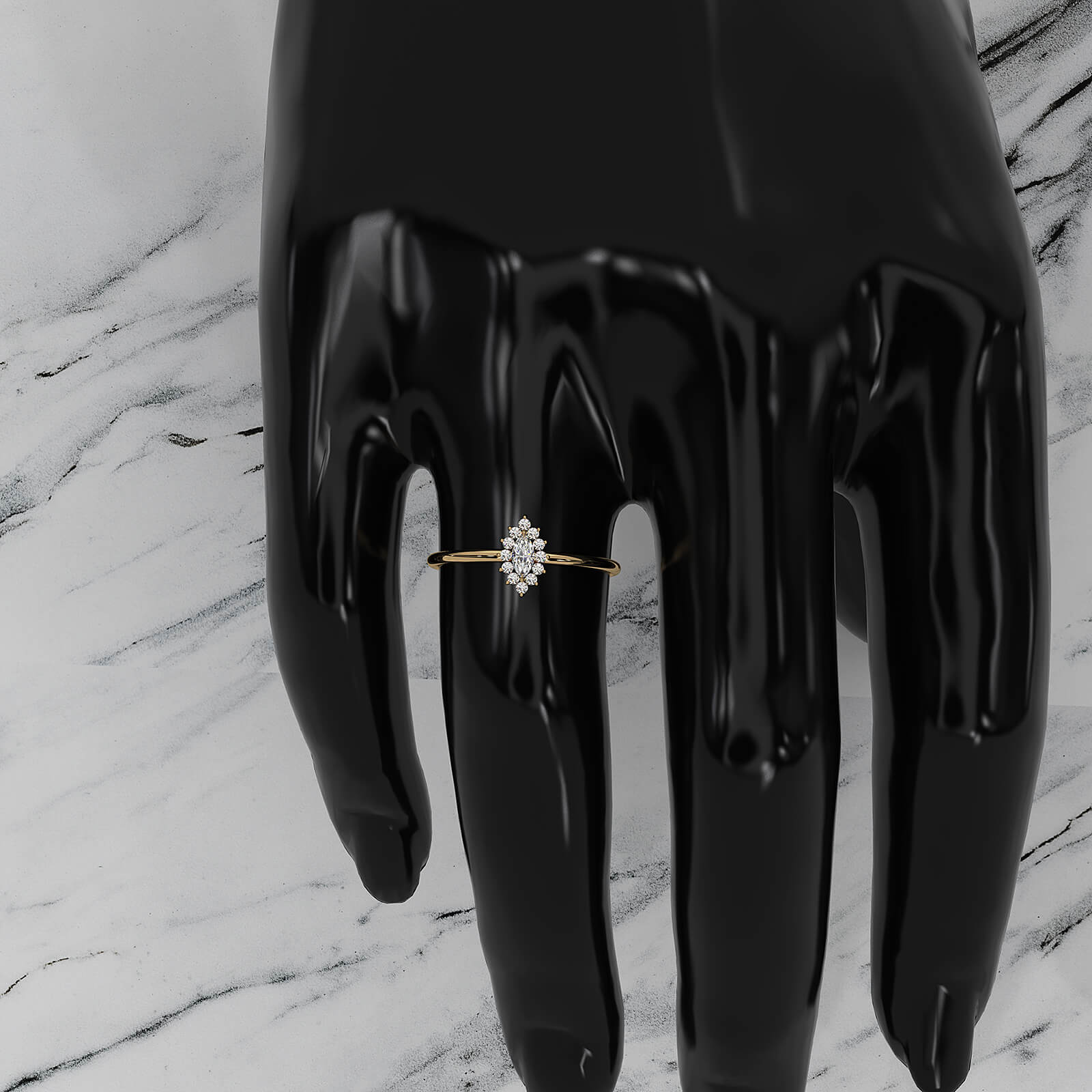 Sunburst Halo Marquise Lab Diamond Minimalist Fashion Ring in 0.16ctw.