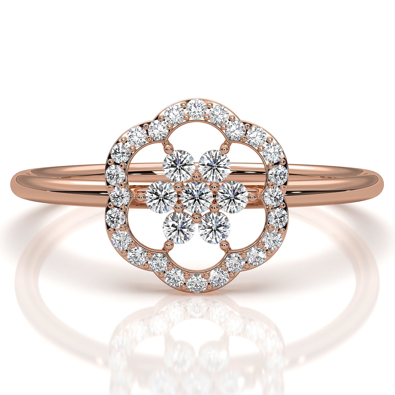 Floral Design Prong Set Minimalist Round Lab Diamond Fashion Ring 0.21ctw.