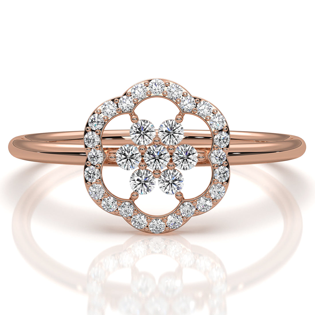 Floral Design Prong Set Minimalist Round Lab Diamond Fashion Ring 0.21ctw.