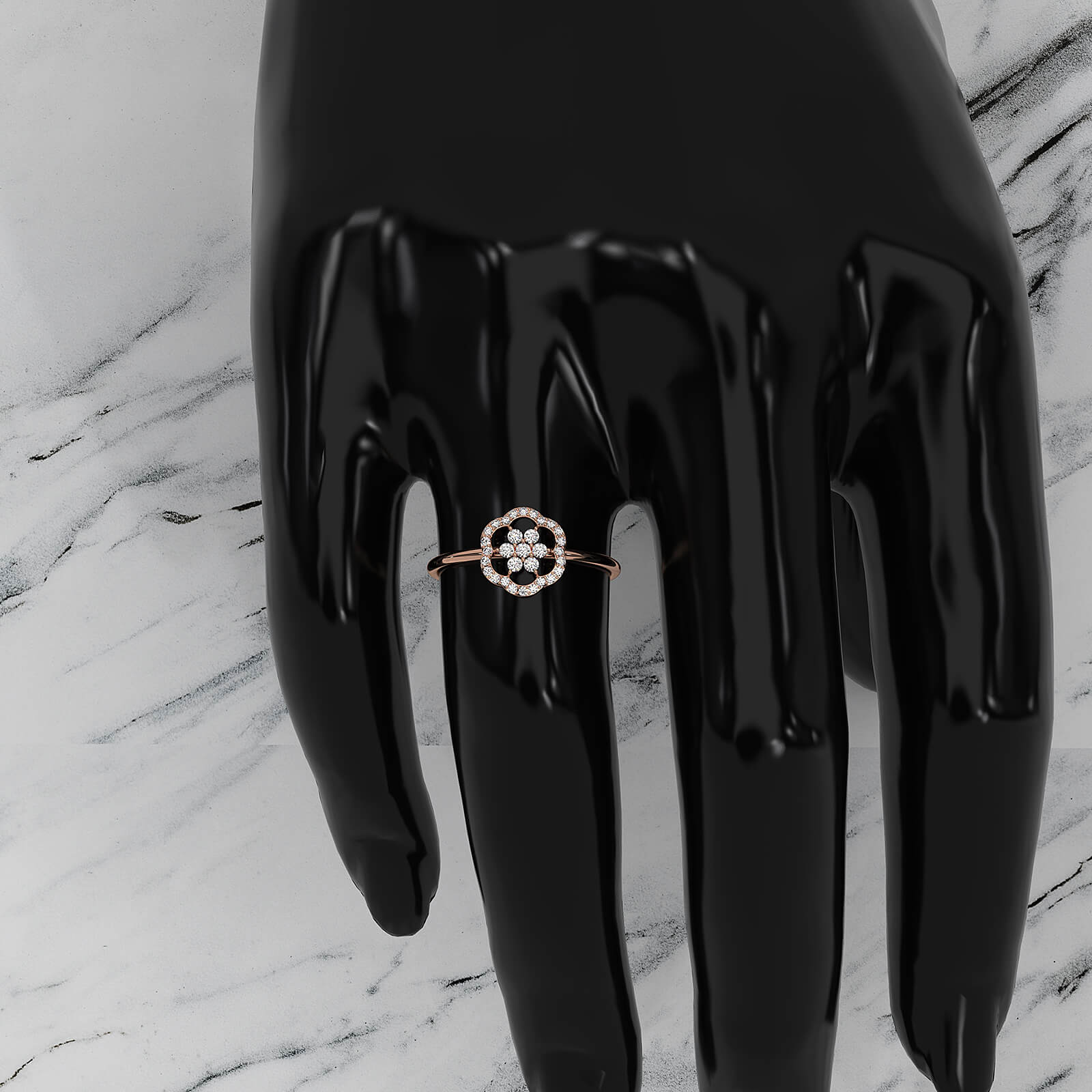 Floral Design Prong Set Minimalist Round Lab Diamond Fashion Ring 0.21ctw.