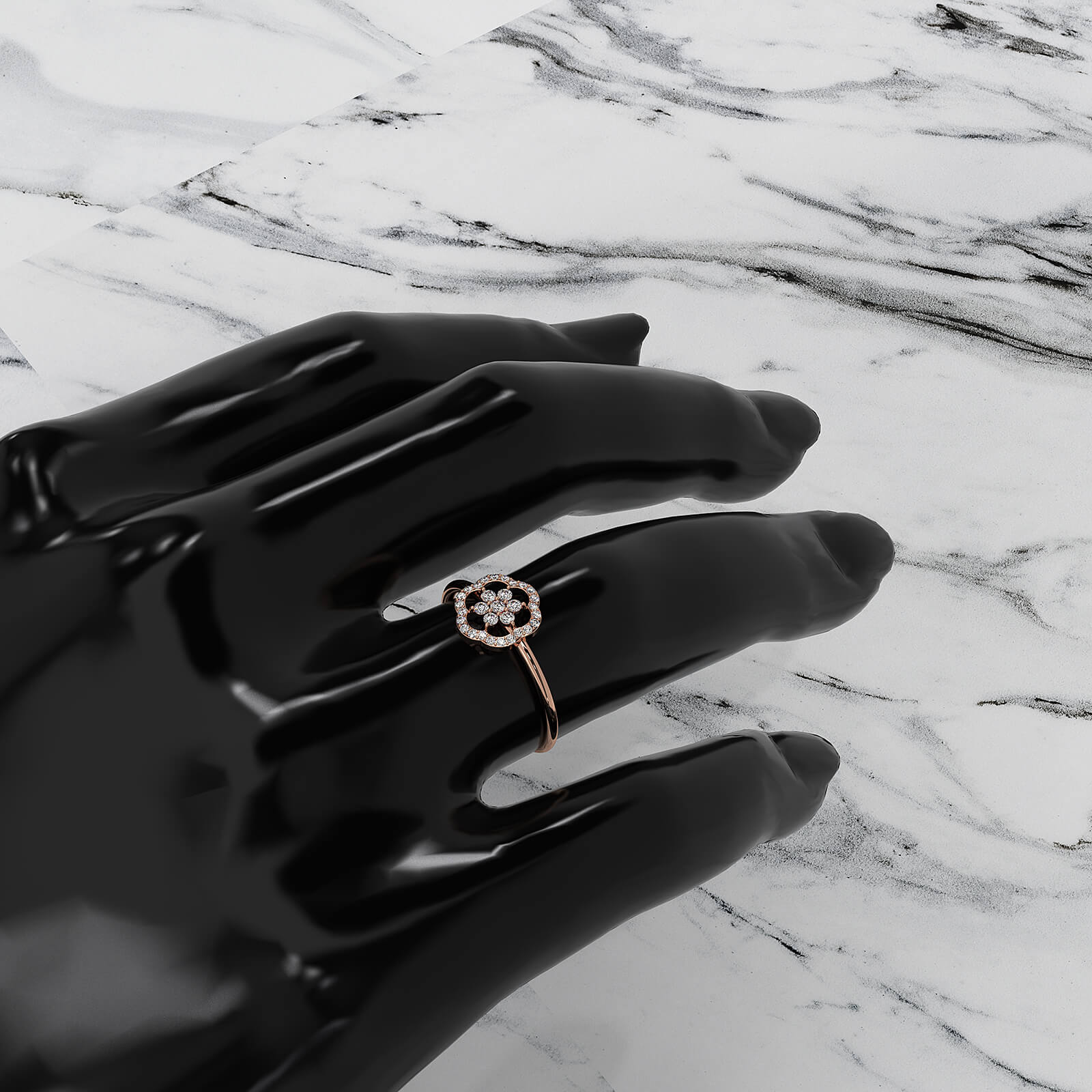 Floral Design Prong Set Minimalist Round Lab Diamond Fashion Ring 0.21ctw.