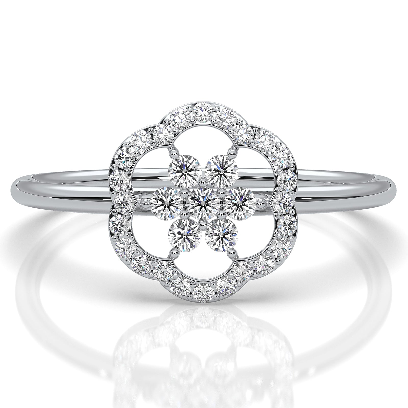 Floral Design Prong Set Minimalist Round Lab Diamond Fashion Ring 0.21ctw.