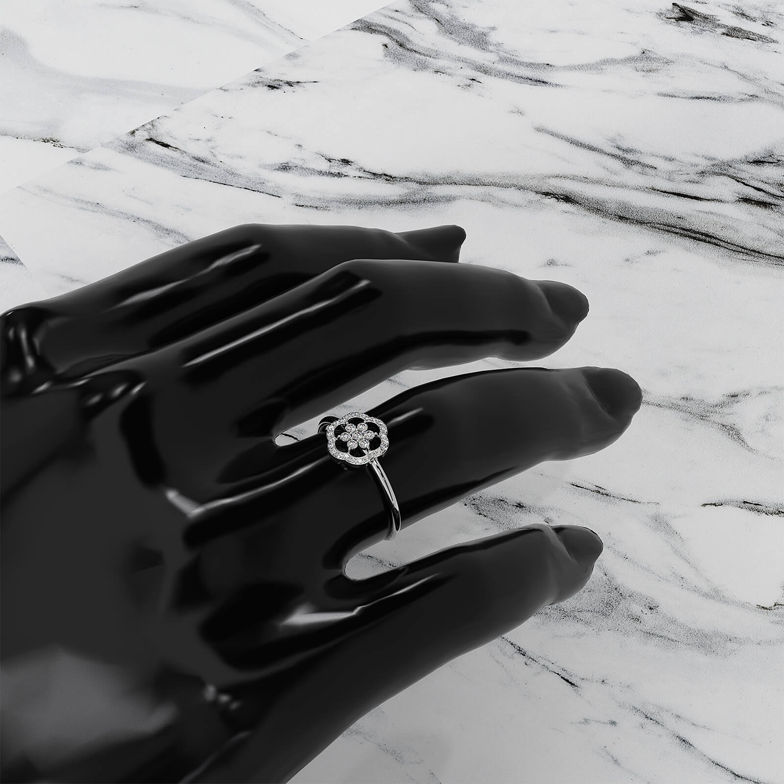 Floral Design Prong Set Minimalist Round Lab Diamond Fashion Ring 0.21ctw.