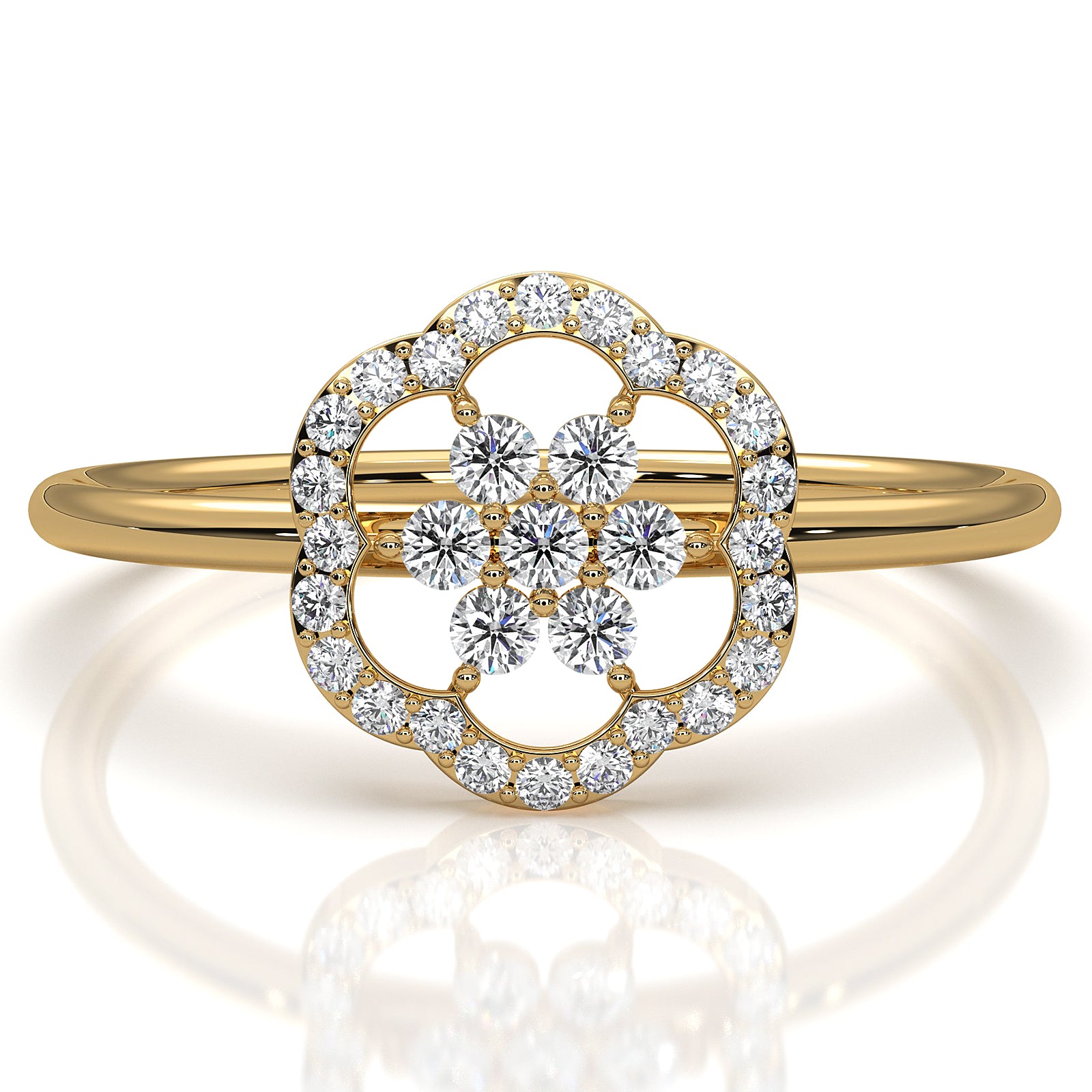 Floral Design Prong Set Minimalist Round Lab Diamond Fashion Ring 0.21ctw.