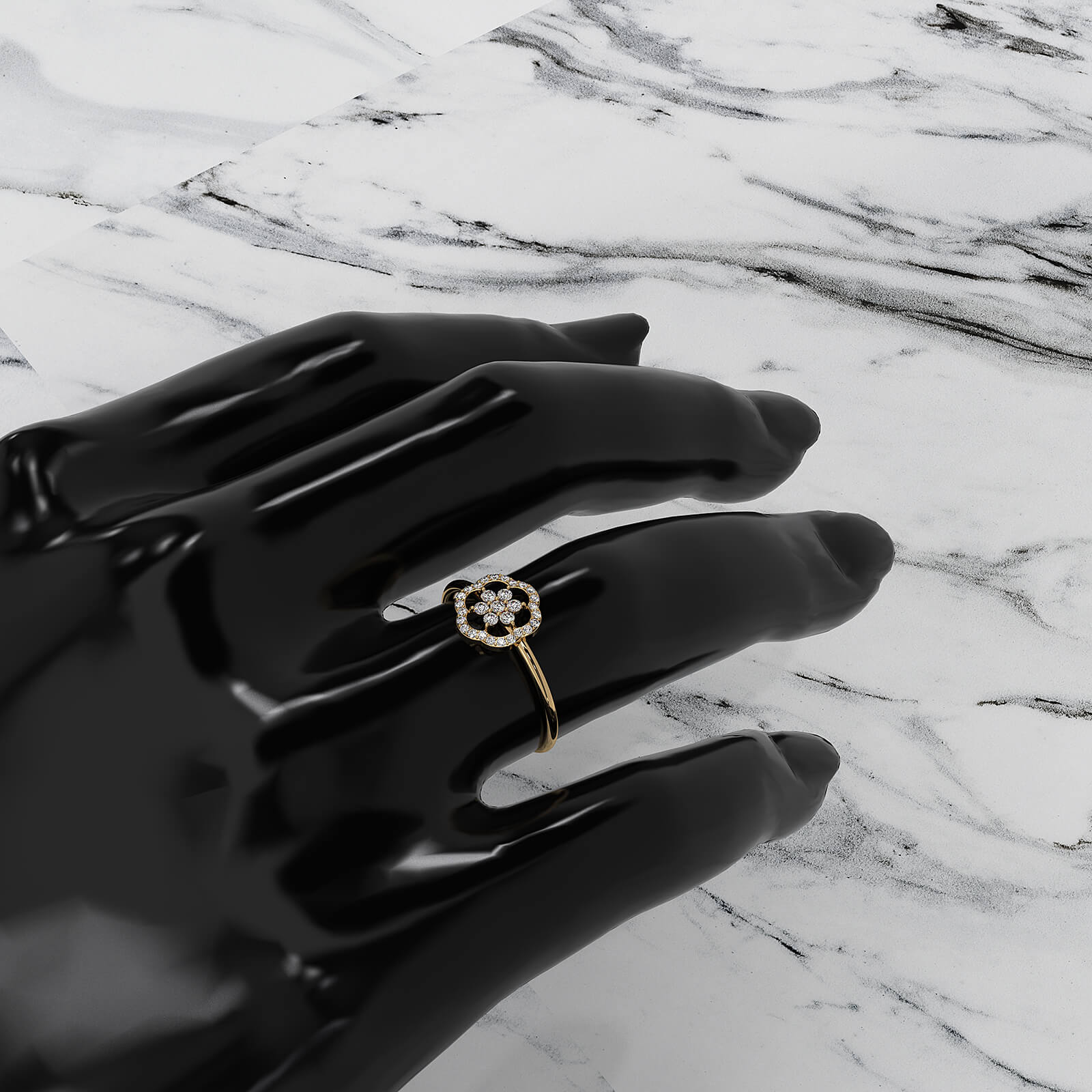 Floral Design Prong Set Minimalist Round Lab Diamond Fashion Ring 0.21ctw.