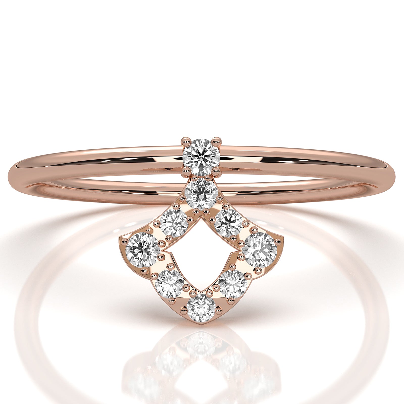 Minimalist Kite Shape Round Cut Lab Diamond Fashion Ring 0.1ctw.