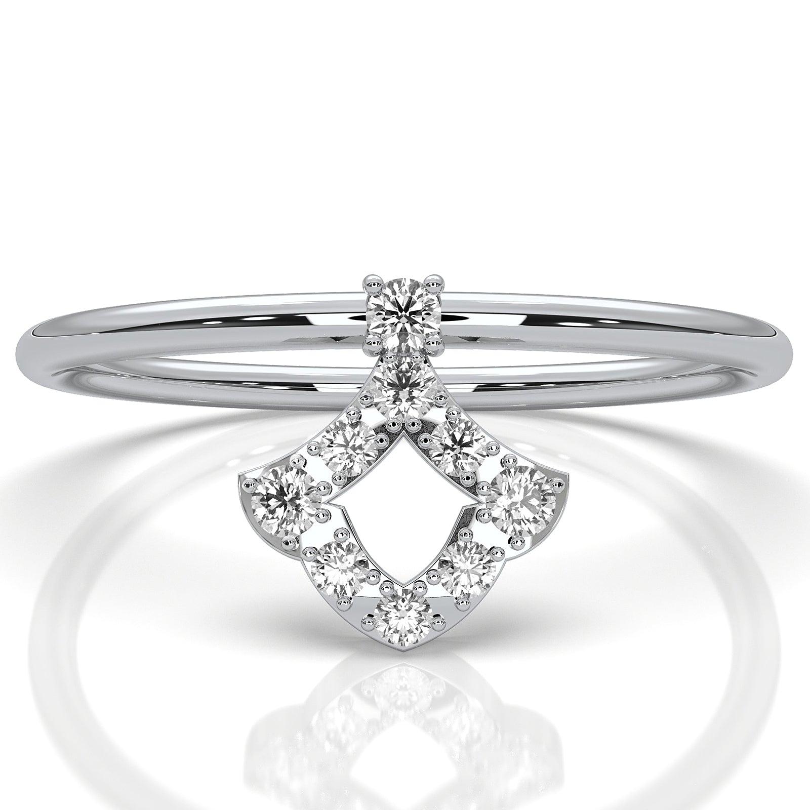 Minimalist Kite Shape Round Cut Lab Diamond Fashion Ring 0.1ctw.