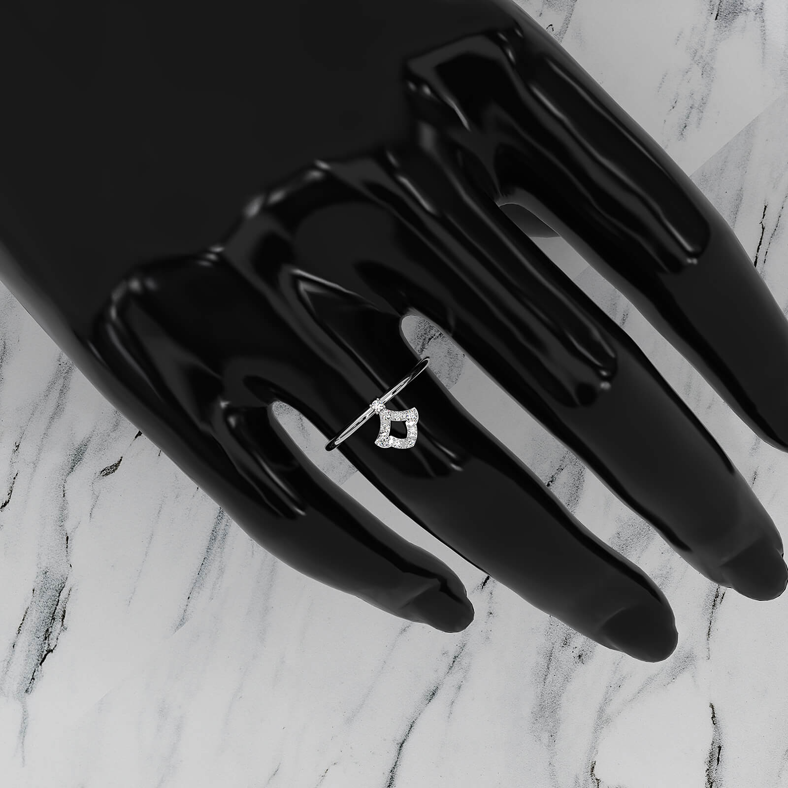 Minimalist Kite Shape Round Cut Lab Diamond Fashion Ring 0.1ctw.