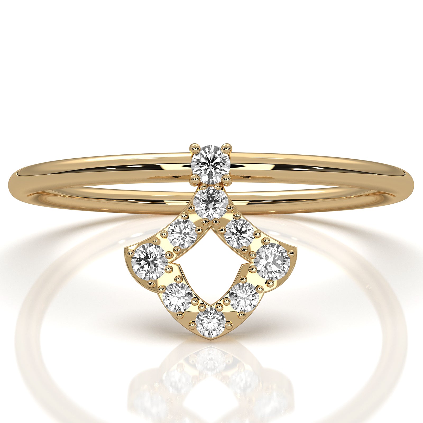 Minimalist Kite Shape Round Cut Lab Diamond Fashion Ring 0.1ctw.