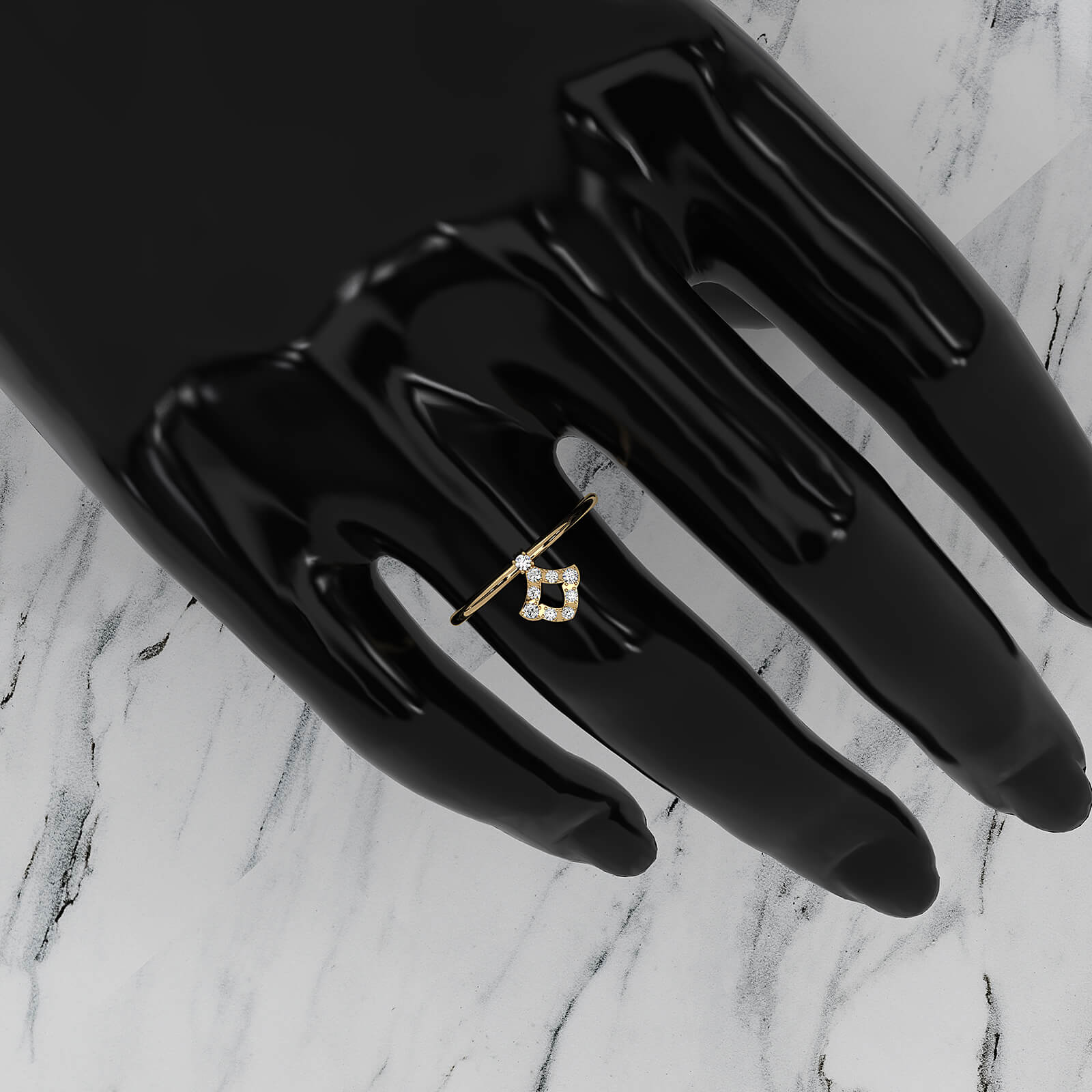 Minimalist Kite Shape Round Cut Lab Diamond Fashion Ring 0.1ctw.