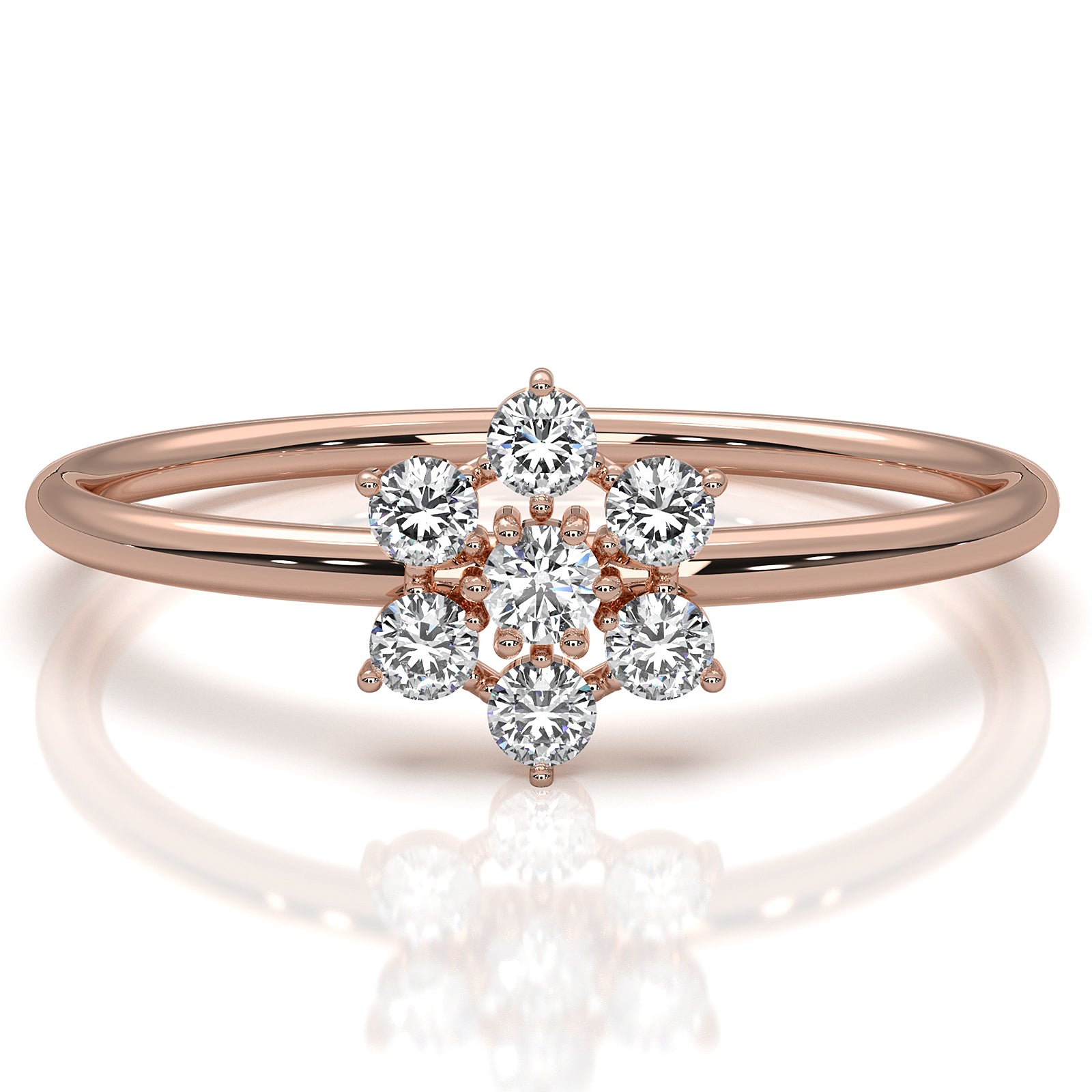 Flower Cluster Minimalist Round Lab Diamond Prong Set Fashion Ring 0.16ctw.