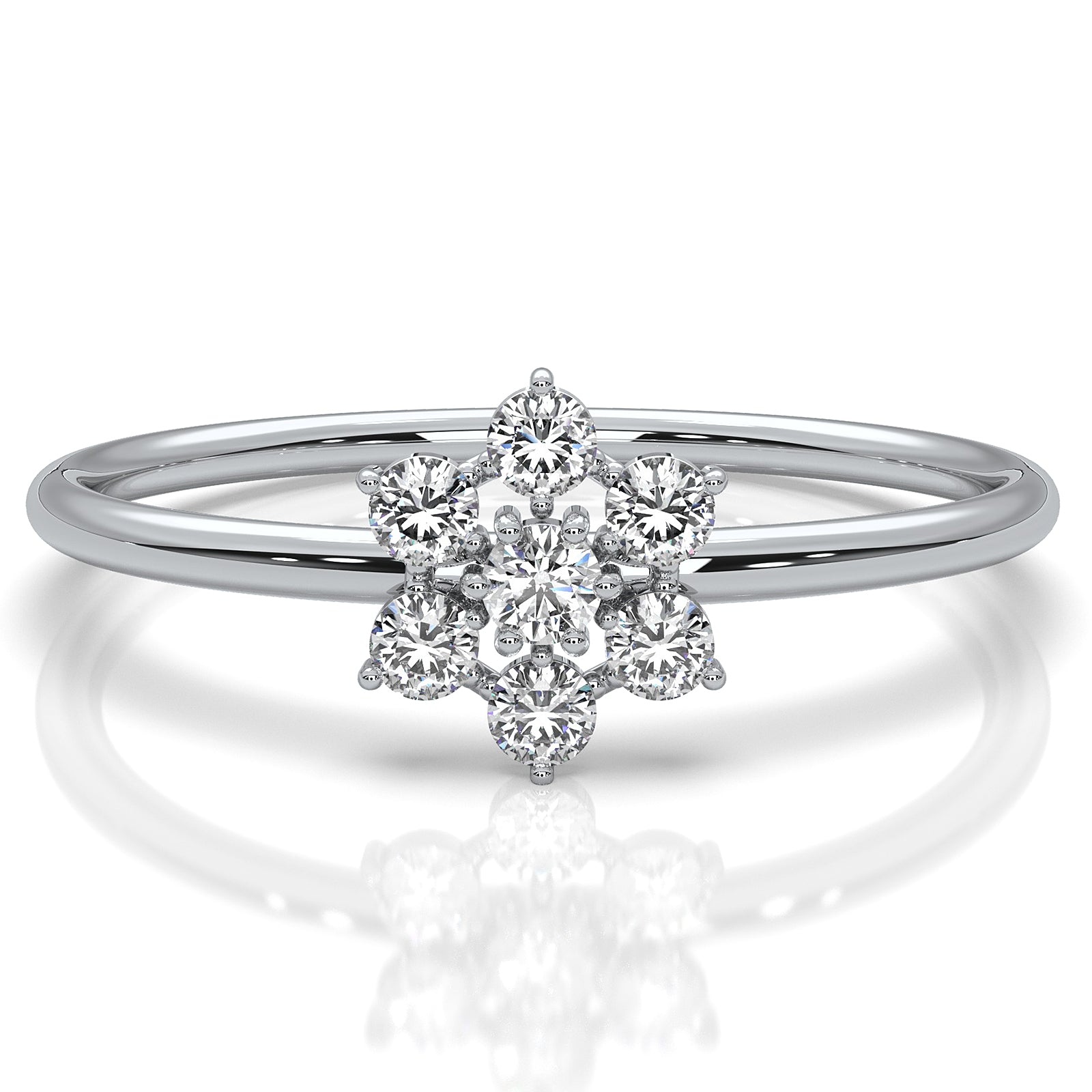 Flower Cluster Minimalist Round Lab Diamond Prong Set Fashion Ring 0.16ctw.