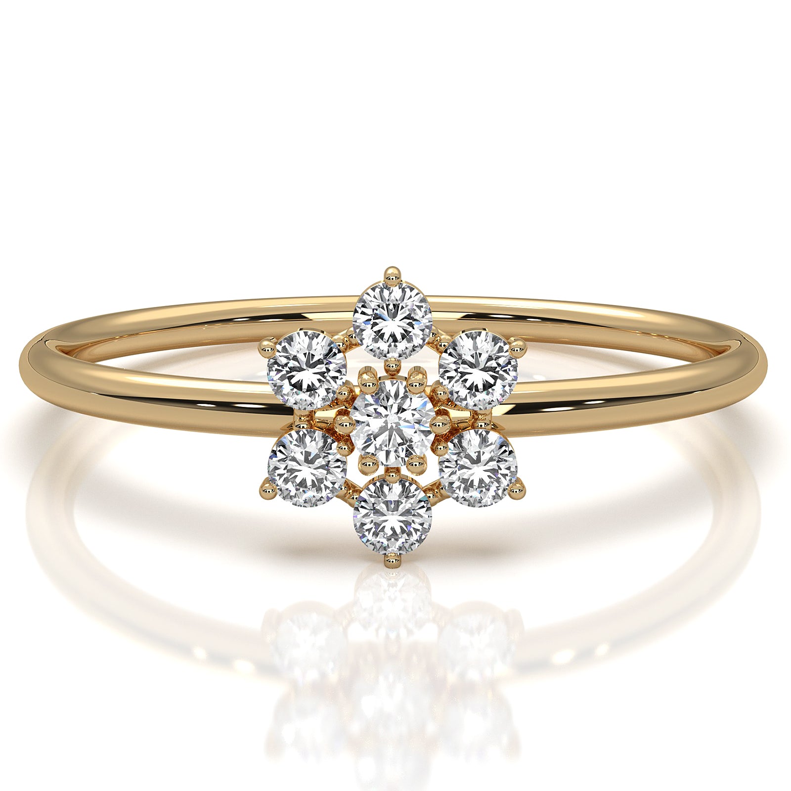 Flower Cluster Minimalist Round Lab Diamond Prong Set Fashion Ring 0.16ctw.