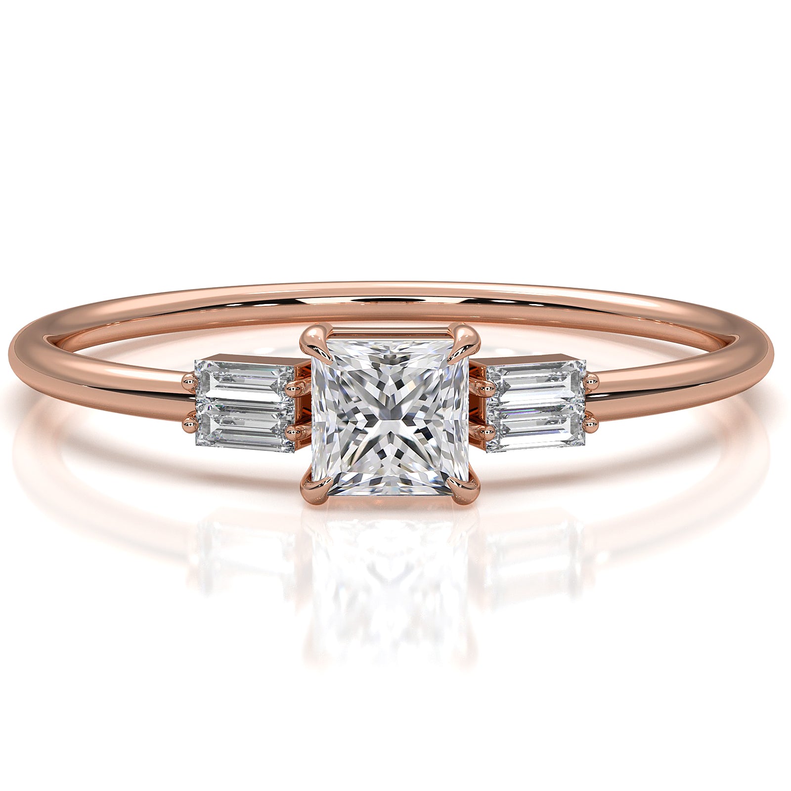 3 Stone Baguette Princess Lab Diamond Fashionable Ring 0.34ctw.