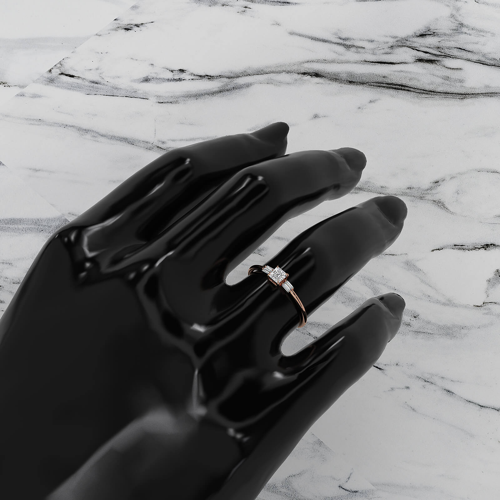 3 Stone Baguette Princess Lab Diamond Fashionable Ring 0.34ctw.