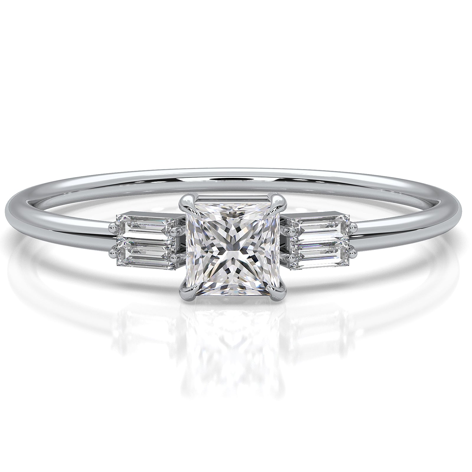 3 Stone Baguette Princess Lab Diamond Fashionable Ring 0.34ctw.